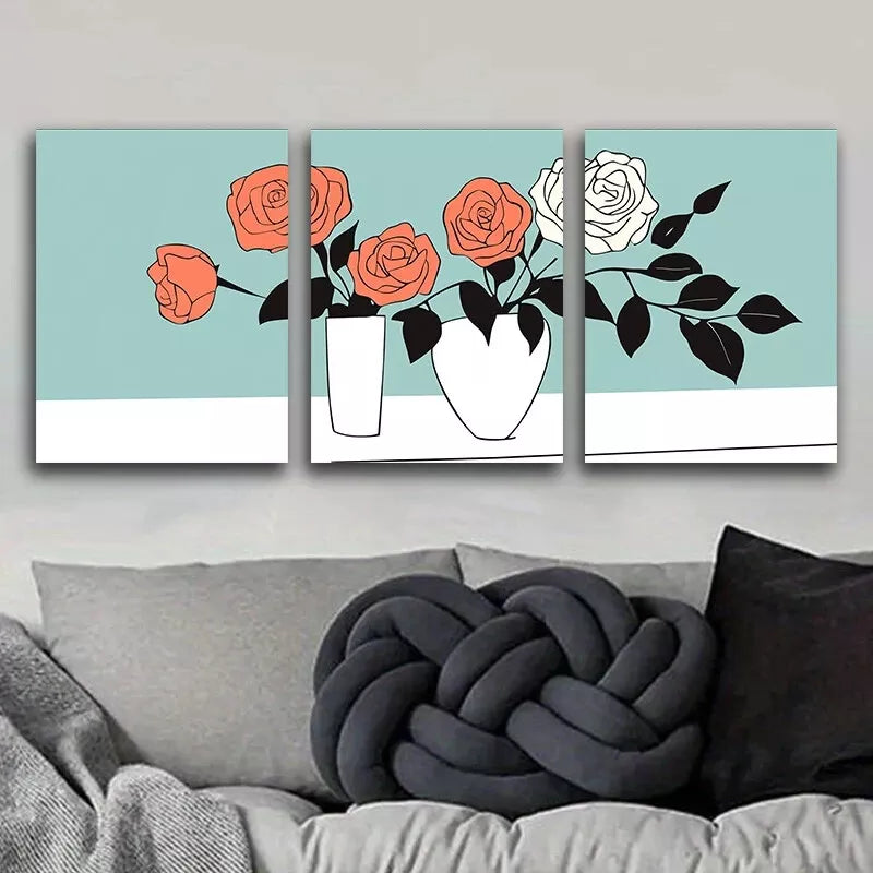 3-Piece Modern Floral Canvas Wall Art Set - Framed 50x70cm (20x28in) - High Quality Print - 100% Australian Made - Ready to Hang - Perfect for Living Room, Bedroom & Office Decor