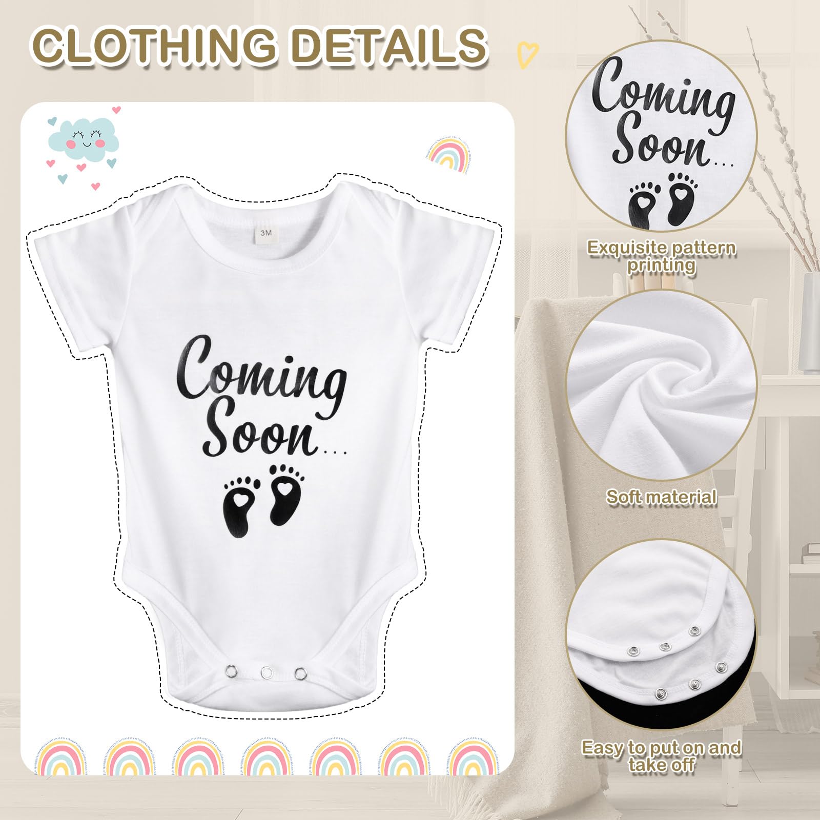 8 Pcs Pregnancy Announcement Set - Felt Letter Round Board Kit, Baby Bodysuit, Booties, Wood Blocks & Wooden Signs for Baby Reveal (White) - Perfect for Gender Reveal Parties, Maternity Photos & Newborn Announcements