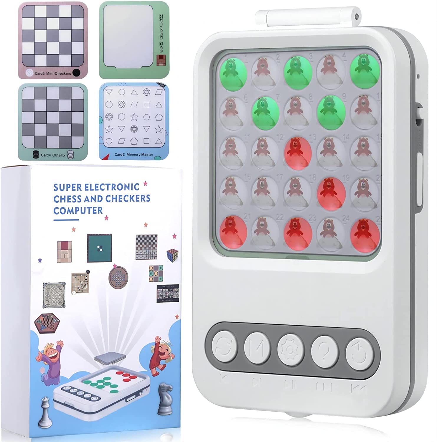Portable Handheld Game Console for Kids - 5-in-1 Electronic Brain Games with Chess, Memory, Gopher, Huarong Road & Othello | Fun Learning Toy for Travel, Classroom & Family Game Night