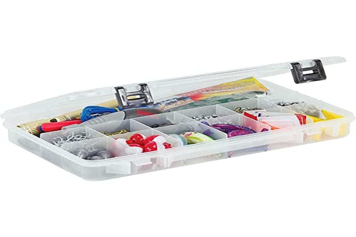 Plano 2371304 ProLatch 3700 Clear Stowaway Storage Box with 13 Fixed Compartments - Perfect for Fishing Tackle, Craft Supplies & Small Parts Organization