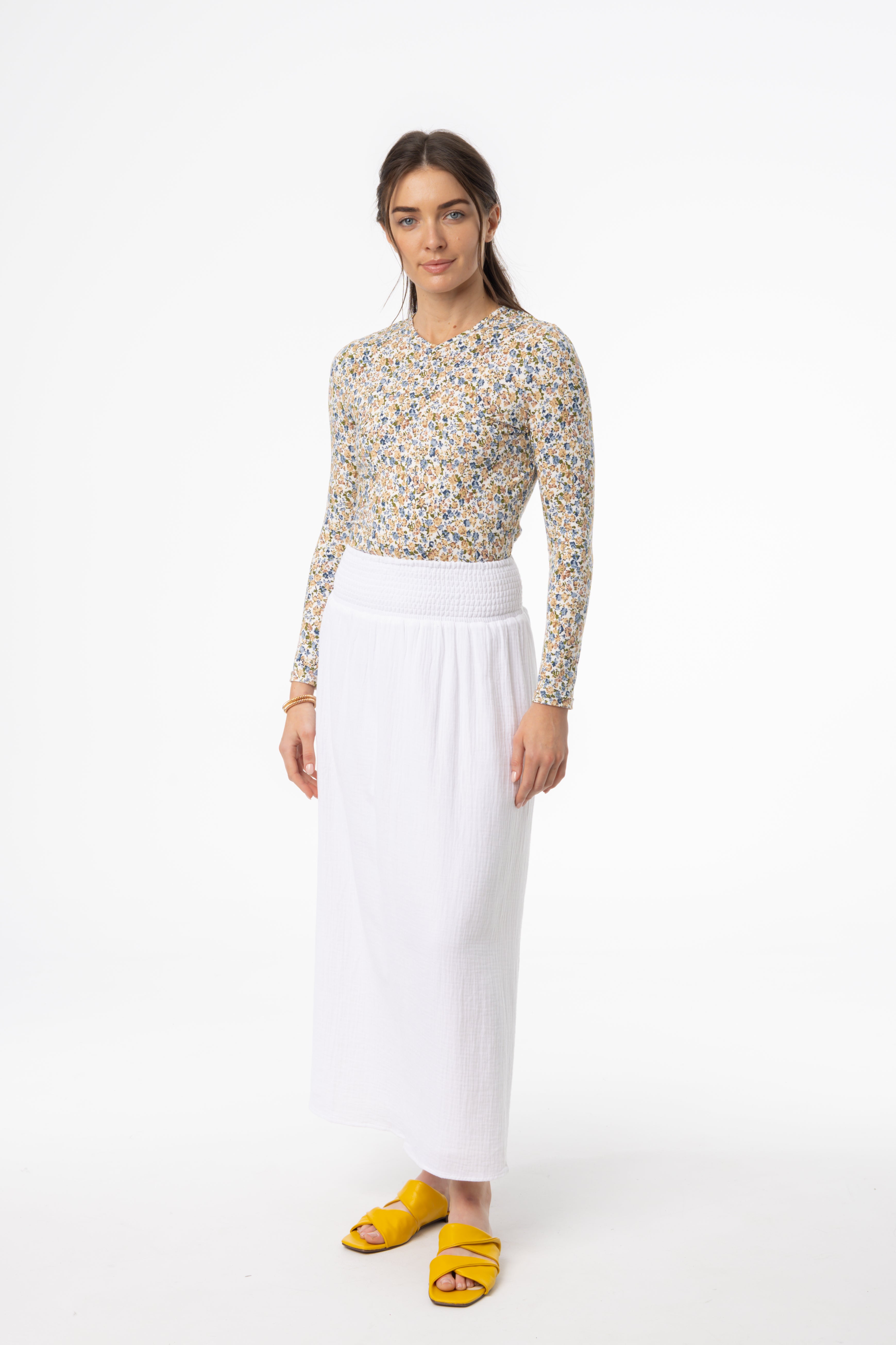 Elegant White Gauze Smocked Skirt for Women - Breathable Summer Midi Skirt - Perfect for Beach, Vacation & Boho Outfits