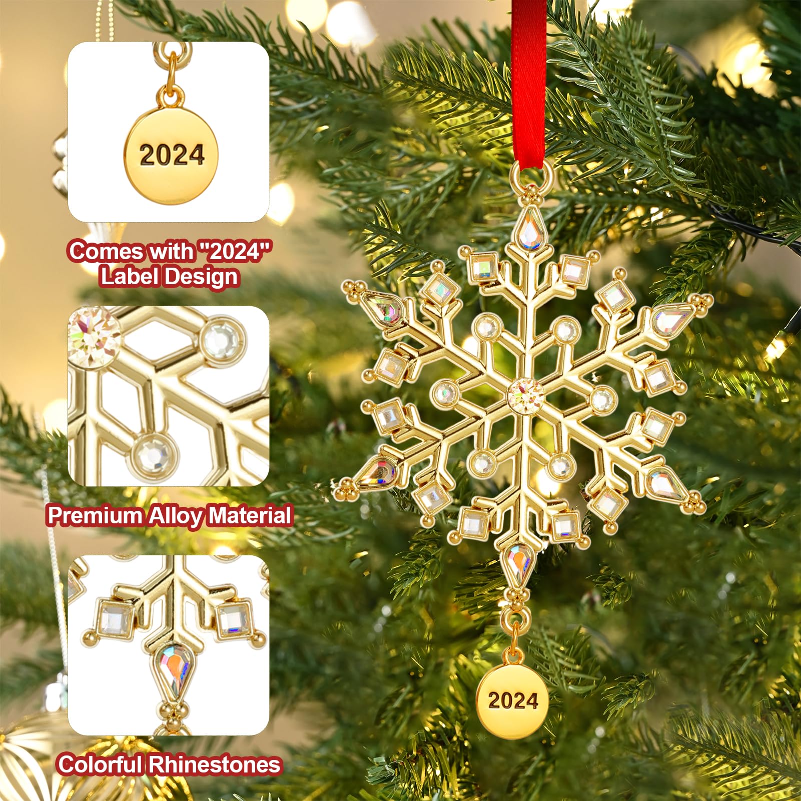 2024 Snowflake Ornaments for Christmas Tree Decorations - Holiday Hanging Snowflake Decor for Windows, Rooms & Gifts (Set with Keepsake Box) - Perfect for Xmas Parties, Home Decor & Festive Celebrations