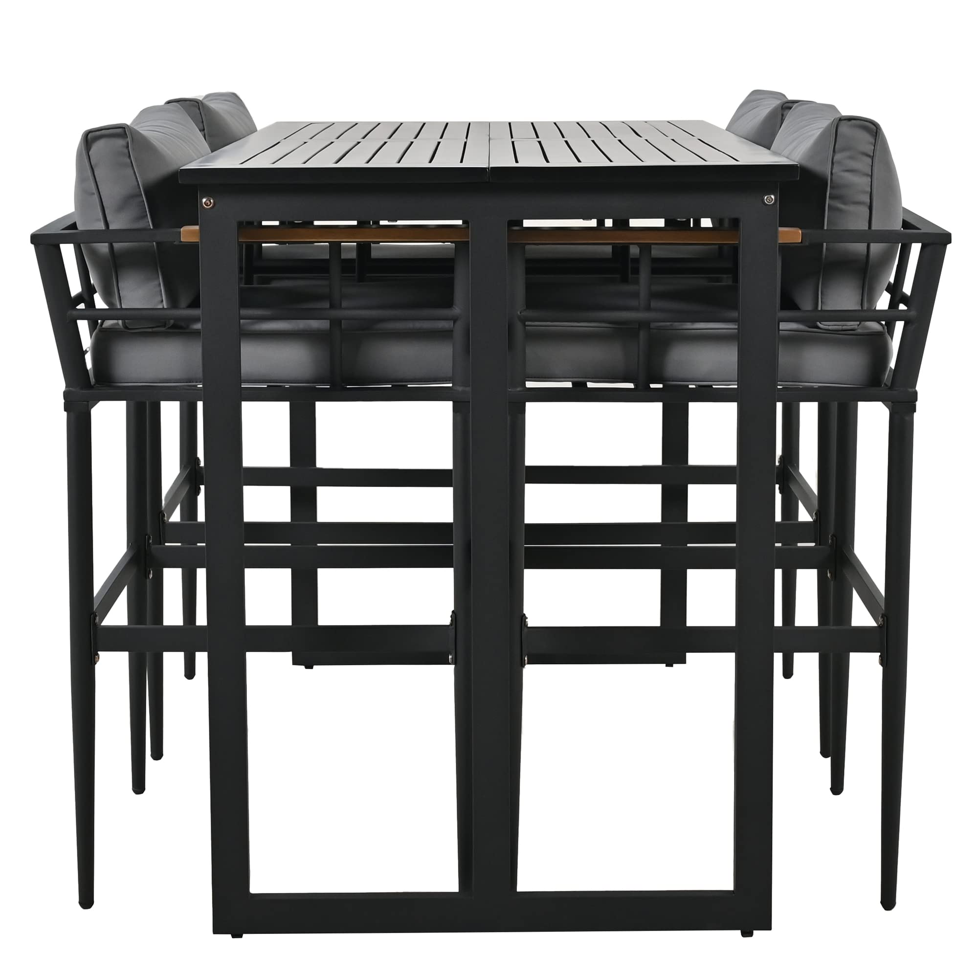 Quarte 5-Piece Steel Outdoor Dining Table Set with Acacia Wood Armrest - Patio Furniture for Porch, Lawn, Garden, Backyard & Poolside | Perfect for Outdoor Entertaining, Family Gatherings & Summer BBQs
