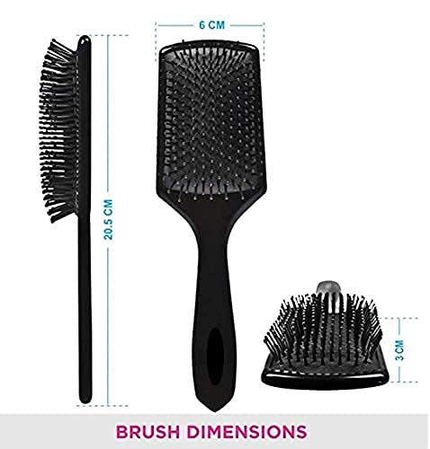 MAPPERZ Large Square Air Cushion Paddle Hair Brush with Ball Tip Bristles - Detangling Brush for Wet & Dry Hair - Ideal for Long, Thick, Curly Hair (Men & Women) - Black - Perfect for Salon Styling & Home Hair Care
