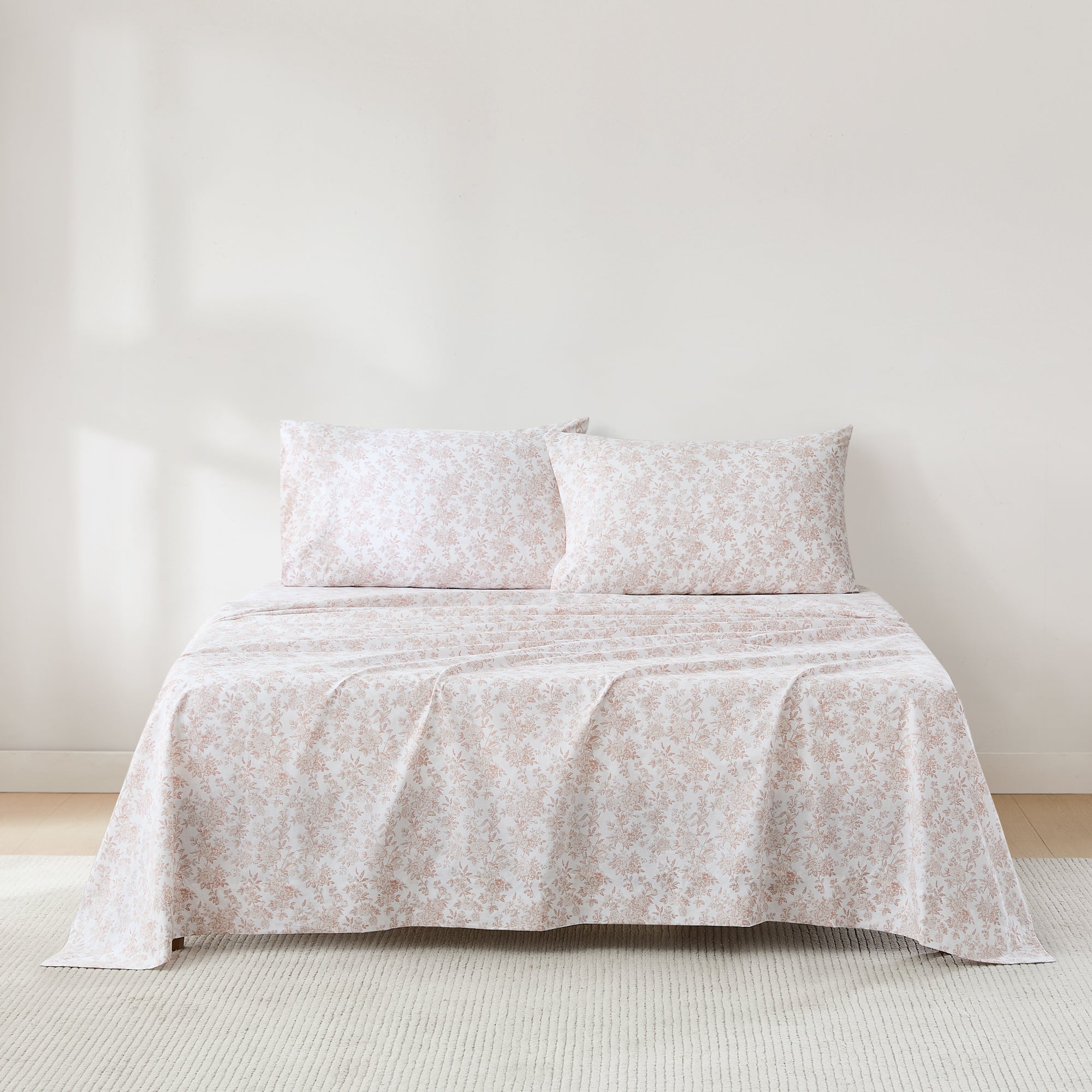 Premium Peony Toile Cotton Sheet Set - Queen Size, 4-Piece Bedding Set with Pillowcases - Soft & Breathable for Comfortable Sleep - Perfect for Master Bedroom, Guest Room, or Vacation Home