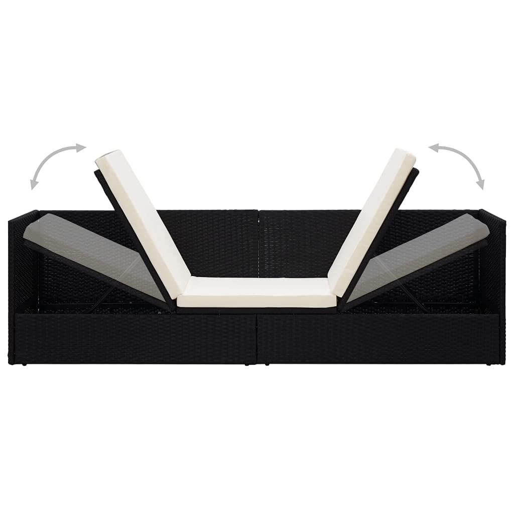 **Adjustable Patio Lounge Bed with Cushion & Pillows - Outdoor Daybed for Poolside, Deck, Backyard - Easy Assembly Black Poly Rattan - Perfect for Sunbathing, Relaxing & Lounging**