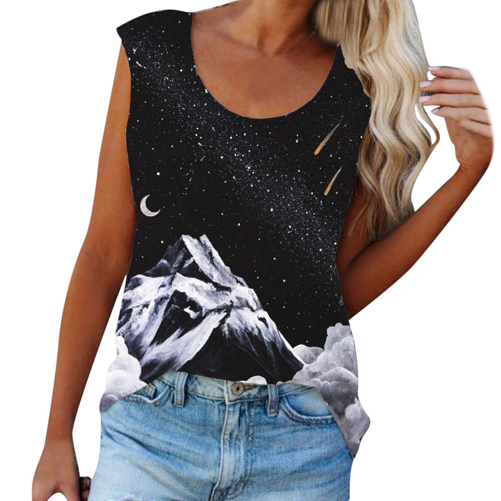 Women's Casual Graphic Tank Tops - Round Neck Loose Fit Summer Tee Blouse for Everyday Wear, Gym, Beach & Outdoor Activities