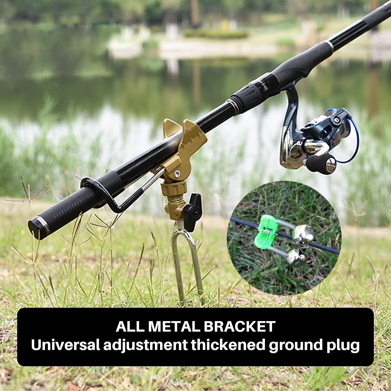 Universal Adjustable Fishing Rod Holder with Alarm Bells - Dual Purpose Hand & Sea Fishing Pole Holder for Bank Fishing | Perfect for Shore, Pier & Boat Anglers