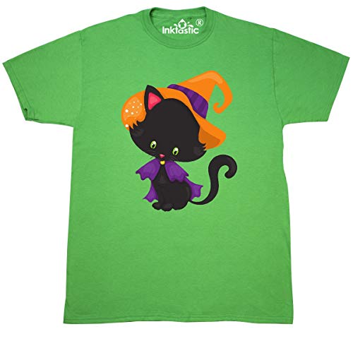 Inktastic Halloween Cat T-Shirt - Cute Black Cat with Witch Hat | Fun Halloween Costume & Spooky Party Outfit