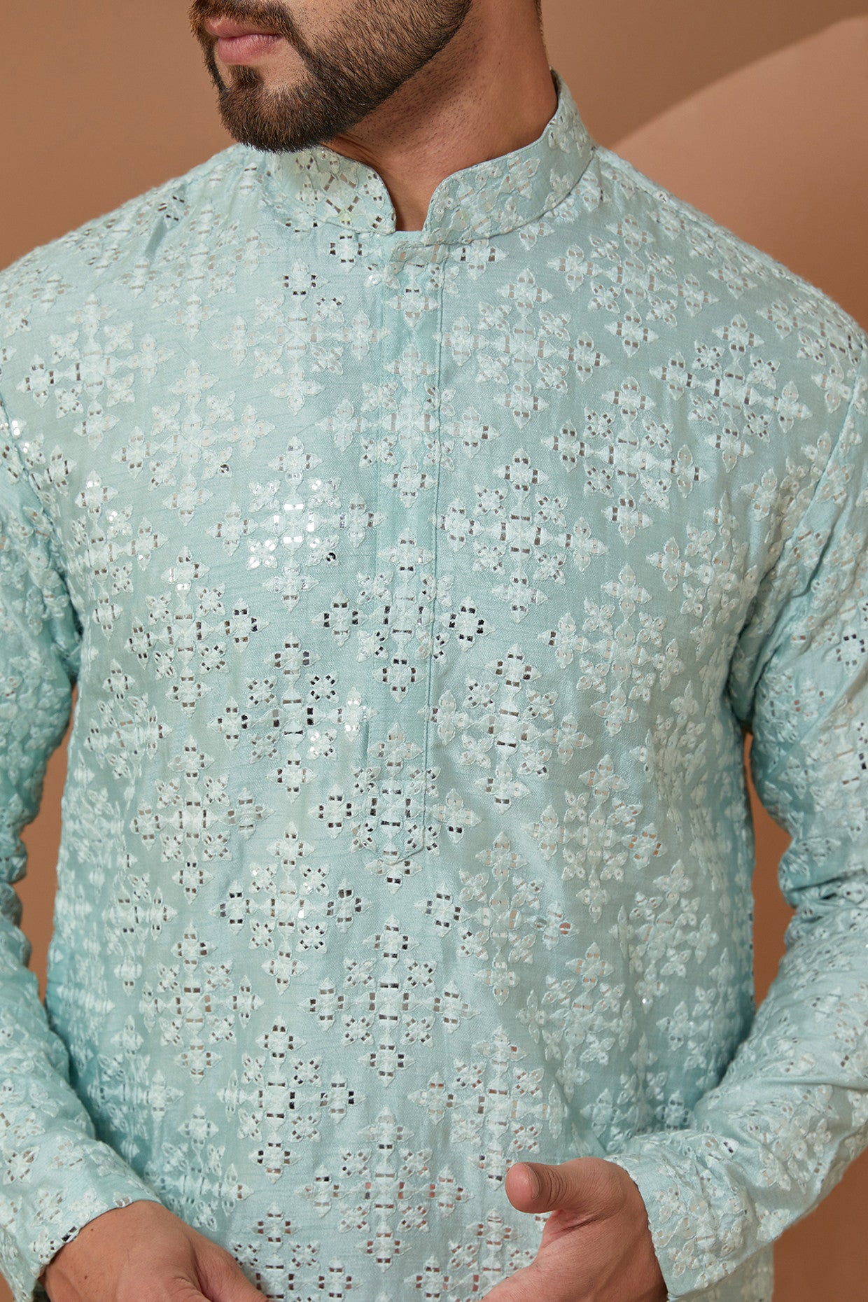 Stylish Ice Blue Mirrorwork Kurta for Women - Elegant Embroidered Indian Tunic Top - Perfect for Festivals, Weddings & Casual Wear