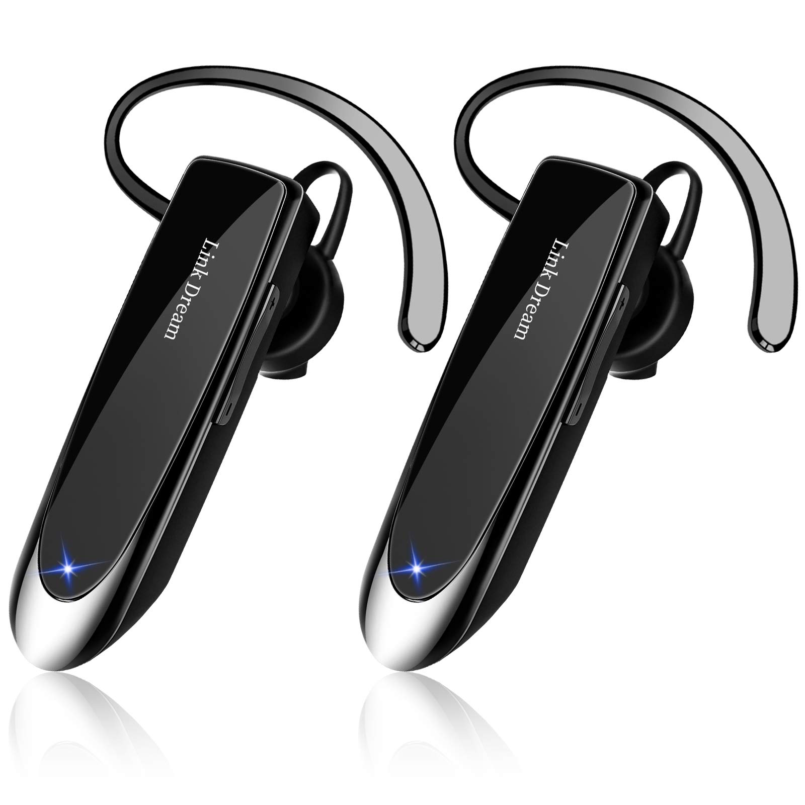 Link Dream Bluetooth Earpiece Wireless Headset with Noise Cancelling Mic - 24Hrs Talk Time & 1440Hrs Standby - Compatible with iPhone & Android - Perfect for Drivers, Truckers & Office Workers (2 Pack) - Hands-Free Calling for Safe Driving & Business Communication