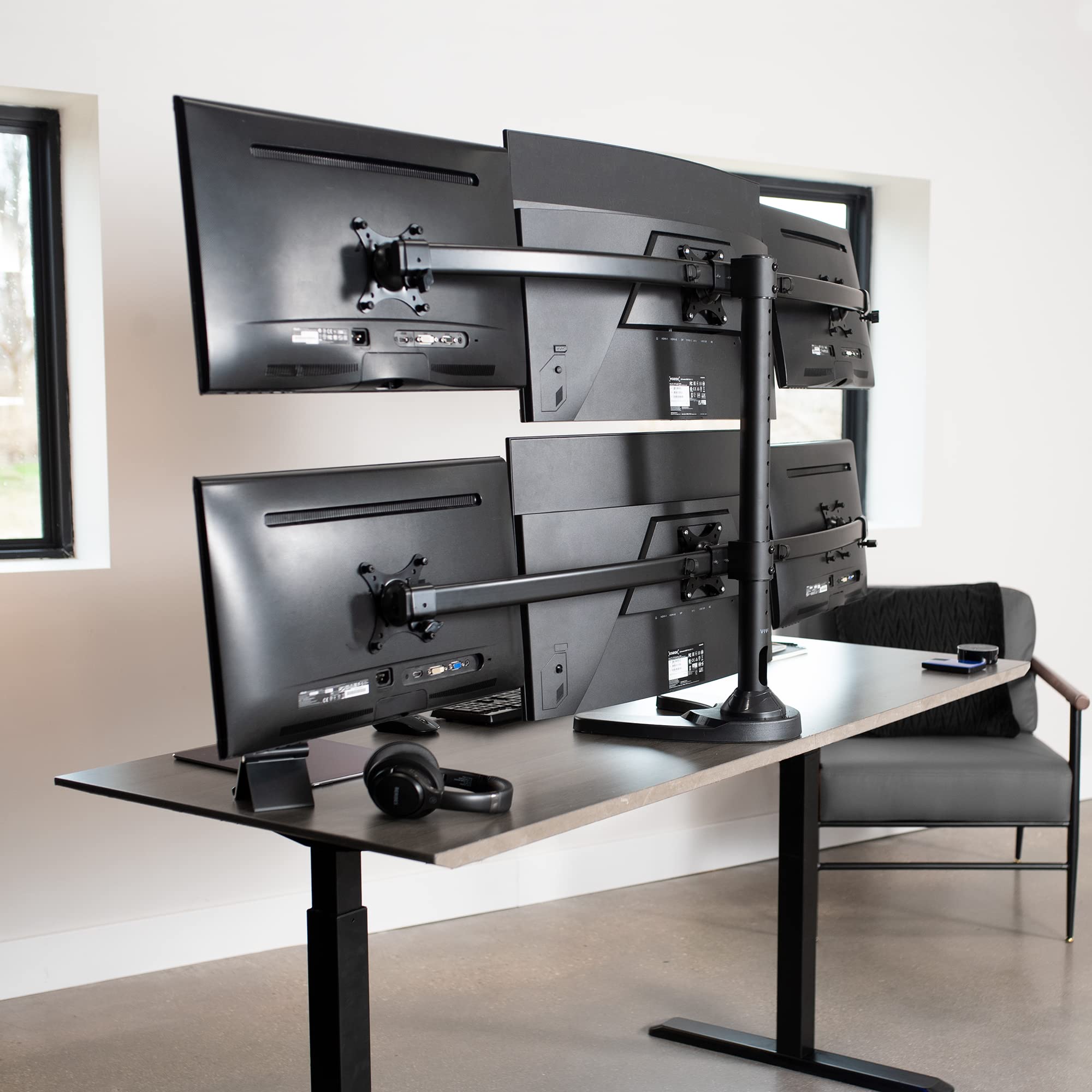 VIVO Hex LCD Monitor Stand - Adjustable Height 6 Screen Desk Mount for up to 27 inch Screens, STAND-V006F - Perfect for Multi-Monitor Gaming, Office Workstations & Home Office Setups
