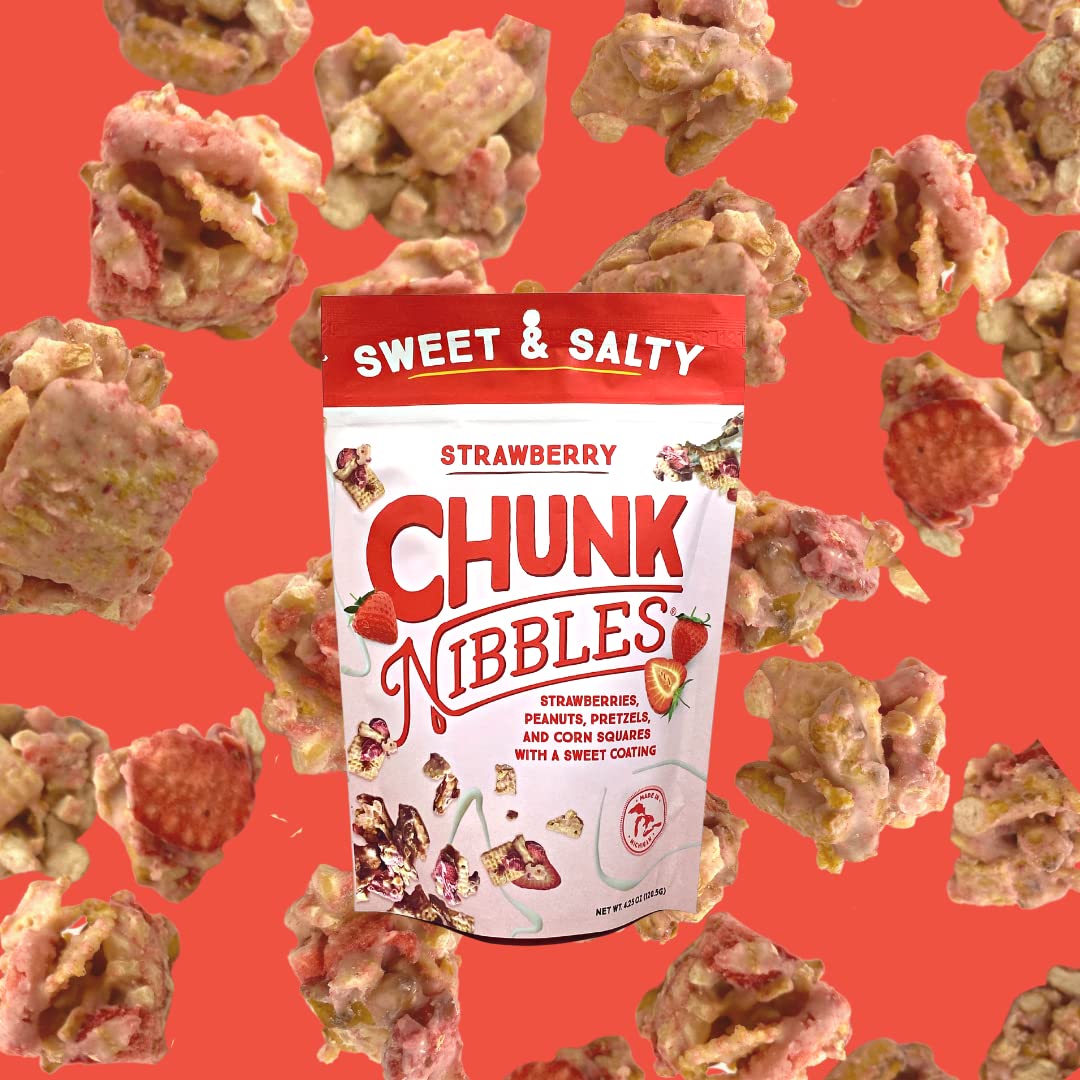 Chunk Nibbles Sweet and Salty Snack Mix - Strawberry Flavor | 4.25oz Resealable Packs (3 Count) | Healthy Snacks for Kids & Adults | Perfect for Lunchboxes, Movie Nights & Road Trips