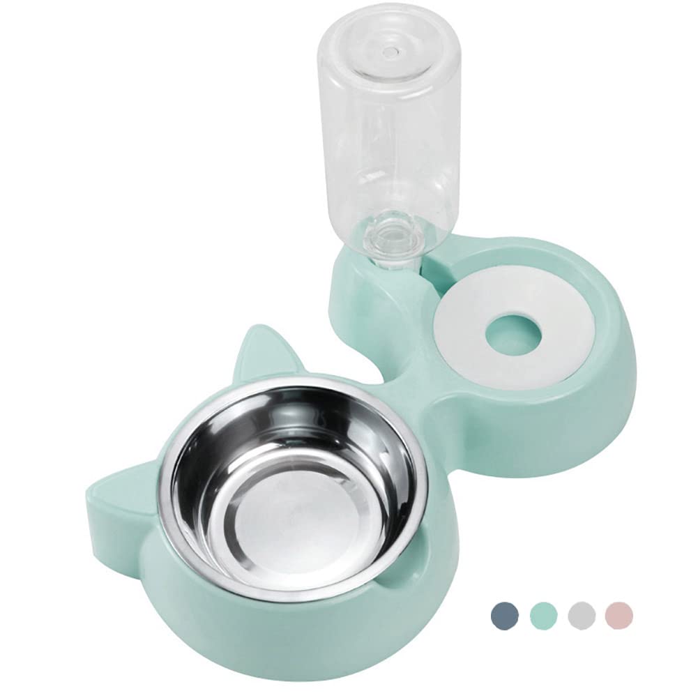 2 in 1 Stainless Steel Pet Bowls with Automatic Water Dispenser - No-Spill Double Dog & Cat Bowl Set for Food and Water - Perfect for Home, Travel, and Outdoor Use with Small Pets