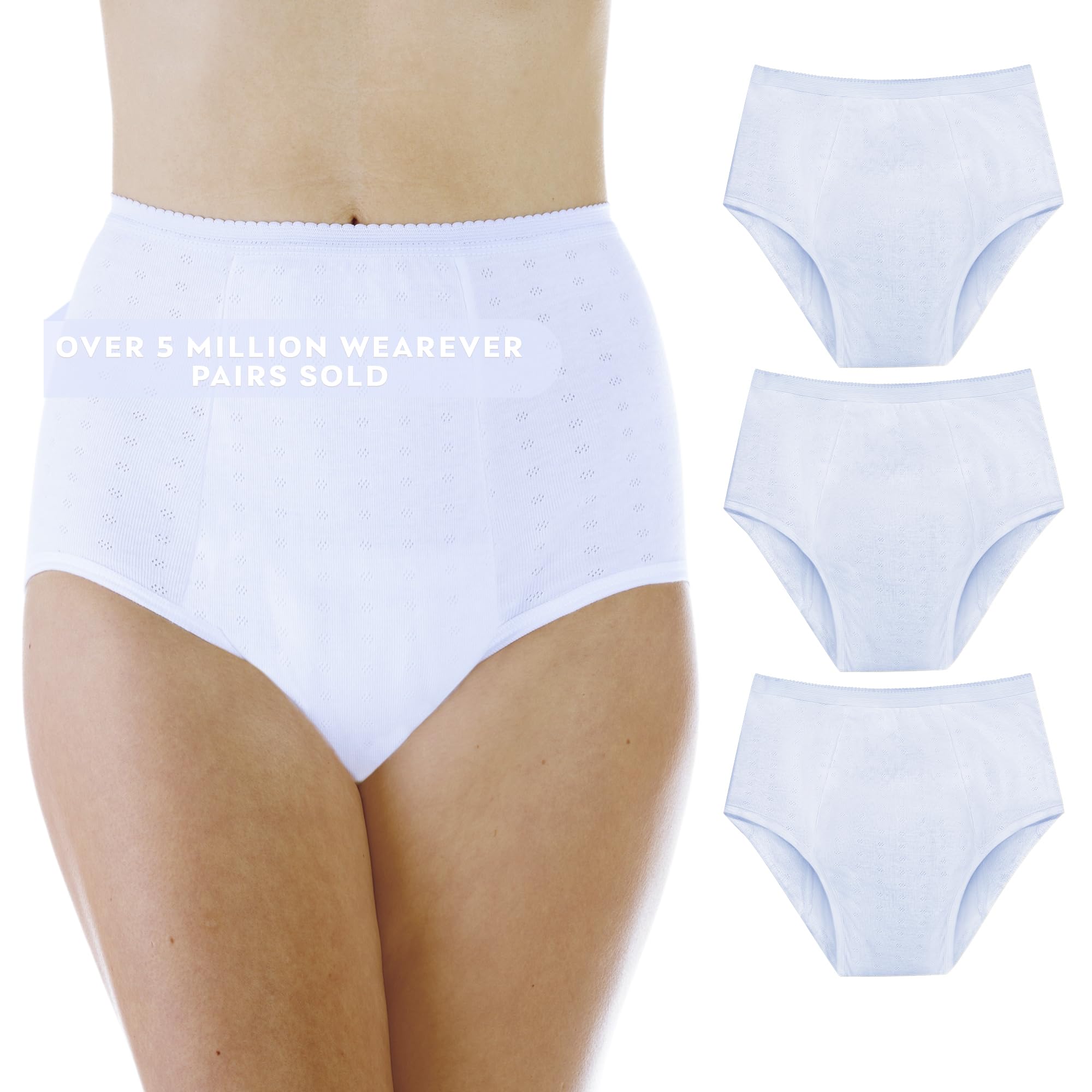 Wearever Women's Incontinence Underwear for Bladder Control - Super Absorbent, Reusable & Washable Leak Proof Underwear (Pack of 3, White, Size 2X, Fits Hip 45-48