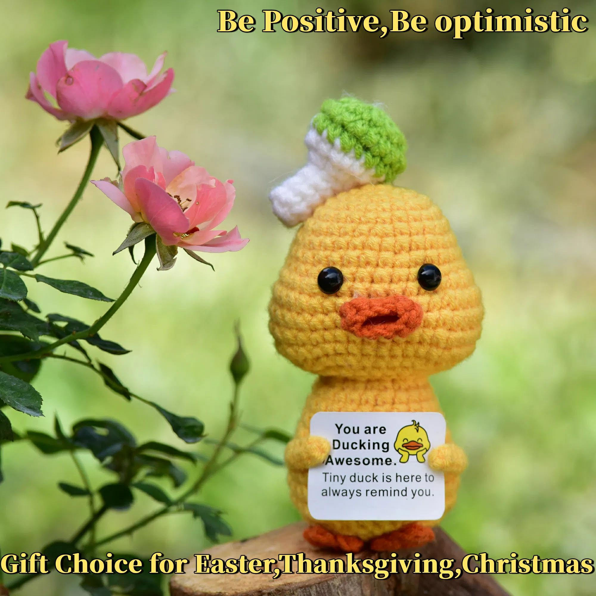 Handmade Crochet Emotional Support Duck - Inspirational & Positive Gift for Women & Men - Birthday, Christmas, Easter Present - Mental Health Encouragement, Stress Relief, Home & Office Decor (Duck 07)
