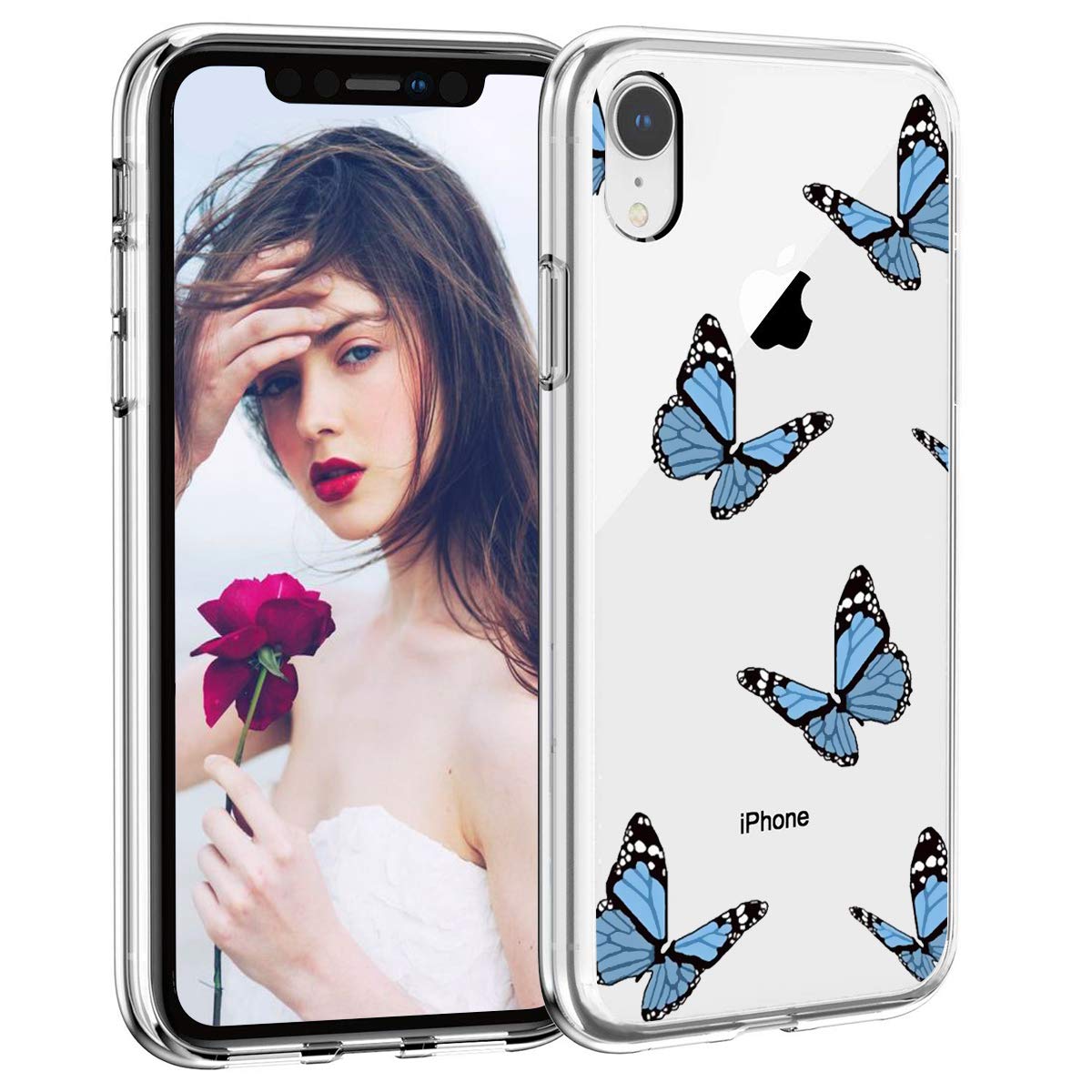 CREFORKIAL Cute Blue Butterfly iPhone 6 Plus / 6s Plus Case - Slim Soft TPU Clear Protective Cover with Bumper & Anti-Scratch Design | Perfect for Everyday Use, Gift Giving & Fashion Protection
