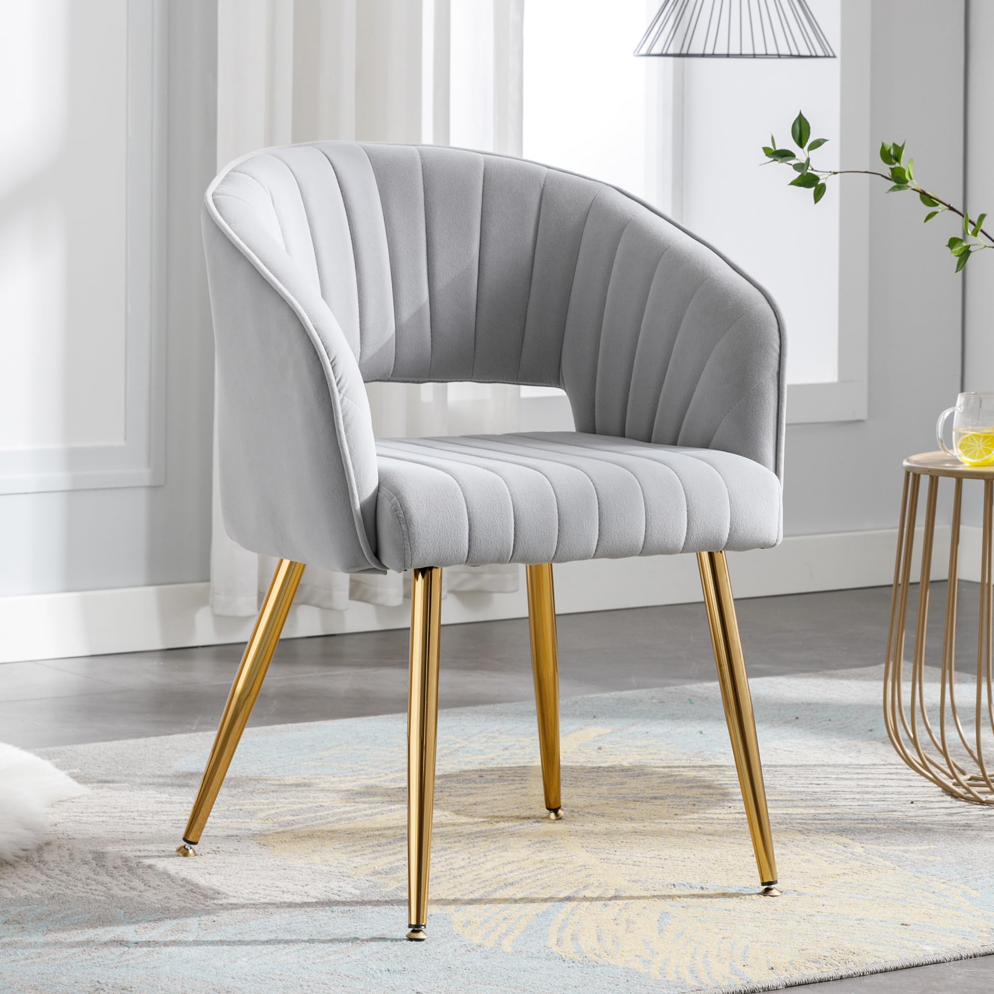 Velvet Desk Chair with Gold Legs - Modern Tufted Home Office Chair for Women, Ergonomic Computer Task Stool, Accent Armchair for Study & Living Room (Light Gray) - Perfect for Home Office, Study Nook & Cozy Reading Corner
