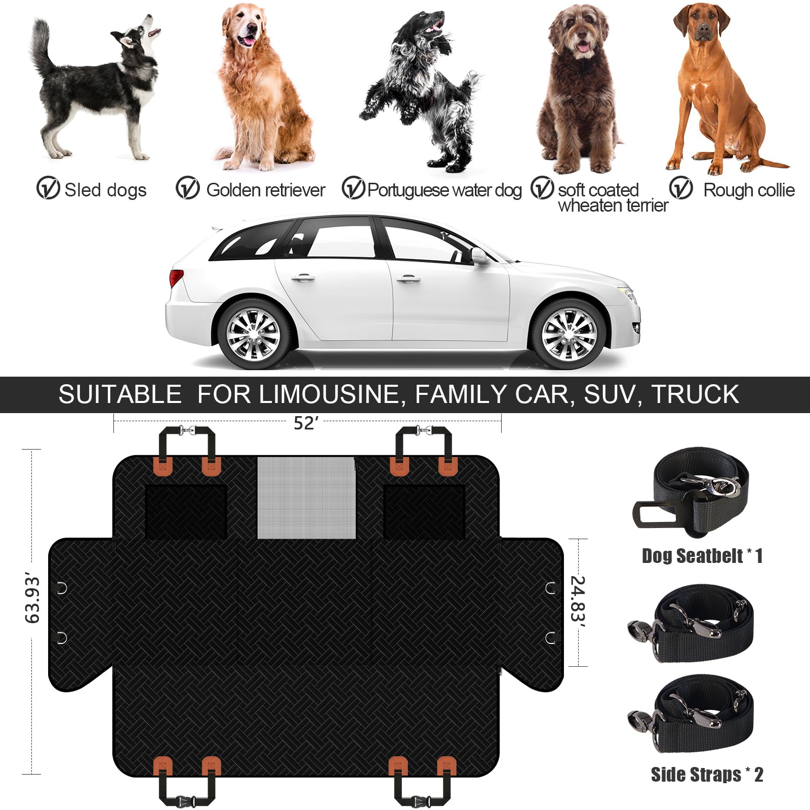 **Waterproof Dog Car Seat Cover with Hard Bottom & Mesh Window - Back Seat Extender for Dogs, Pet Hammock for Cars, Trucks & SUVs - Protects Seats & Keeps Pets Safe During Travel**    *(Perfect for Road Trips, Daily Commutes & Outdoor Adventures with Your Pet!)*