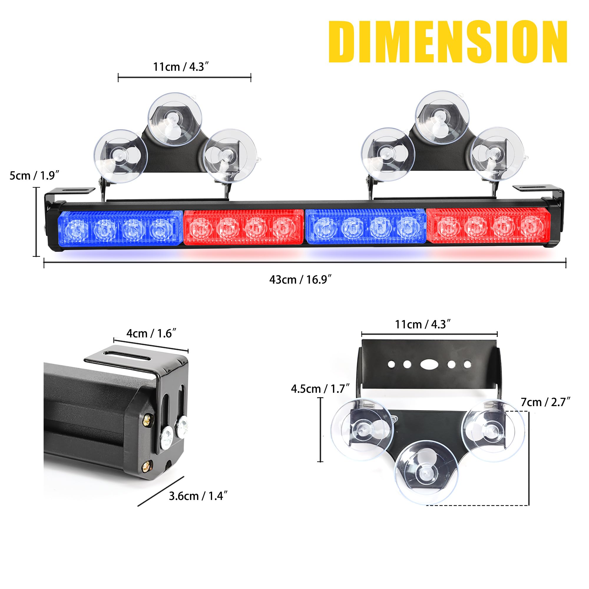 2 Pack 16.8 Inch Emergency Strobe Light Bar - 32 LED with 23 Flash Patterns, Hazard Warning & Traffic Advisor for Vehicles, Trucks, Snow Plows | Interior Safety Warning Lights for Roadside Emergencies, Construction Zones & Nighttime Visibility