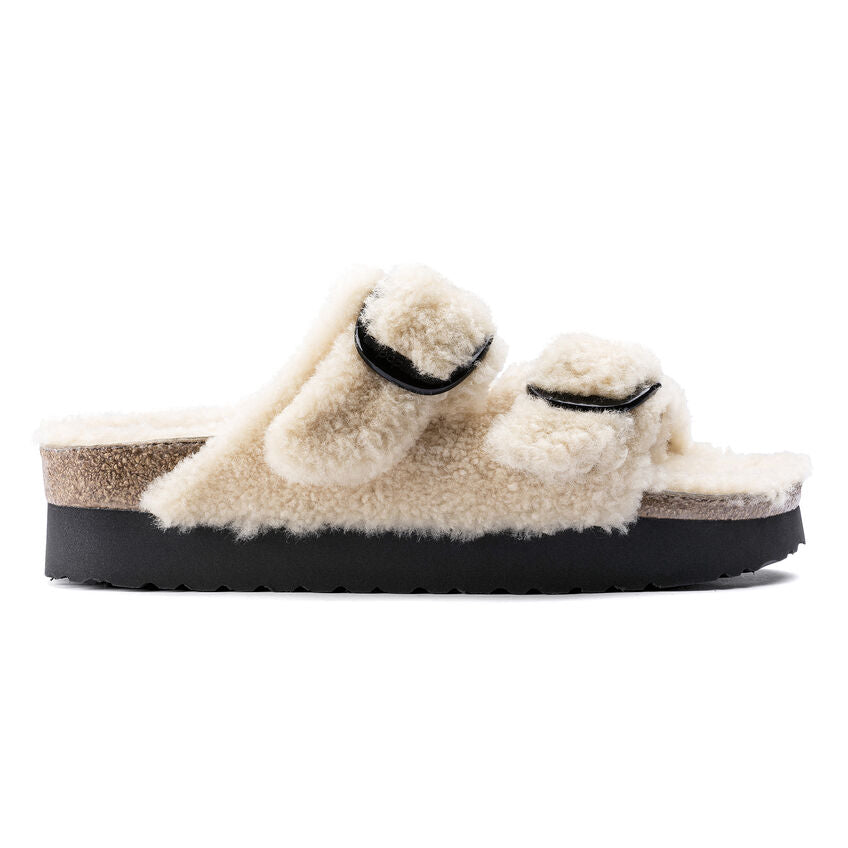 Birkenstock Arizona Big Buckle Shearling Sandals for Women - Soft Teddy Eggshell Color - Comfortable Orthopedic Footbed - Perfect for Casual Wear, Home & Travel