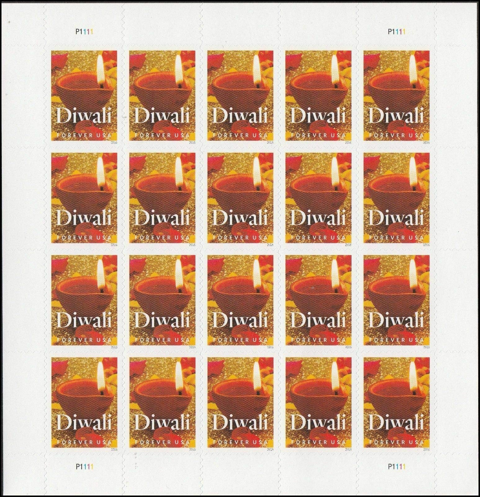 Diwali - Pane of 20 Forever Postage Stamps Scott 5142 | Indian Festival of Lights Commemorative Stamps | Perfect for Collectors, Greeting Cards & Cultural Celebrations