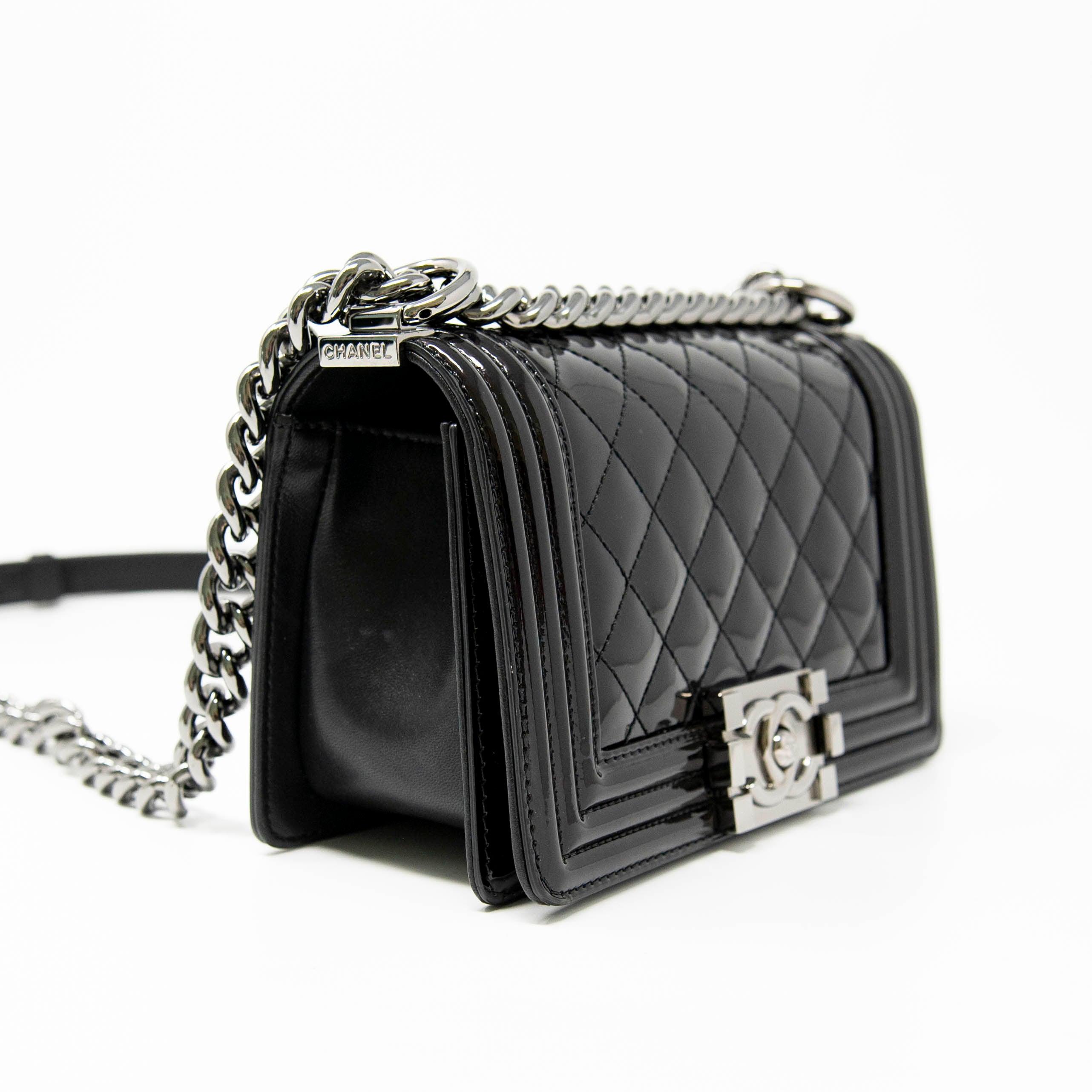 Chanel Black Patent Leather Small Boy Bag - Luxury Crossbody Handbag for Women, Perfect for Parties, Dates & Special Occasions