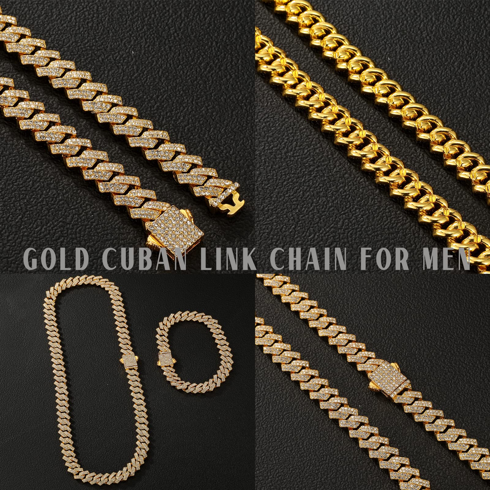 Saintda Cuban Link Chain for Men & Women - Iced Out Silver, Gold & Rose Gold Miami Cuban Necklace - Hip Hop Bling Diamond Chain Jewelry with Gift Box - Perfect for Parties, Gifts & Streetwear Fashion