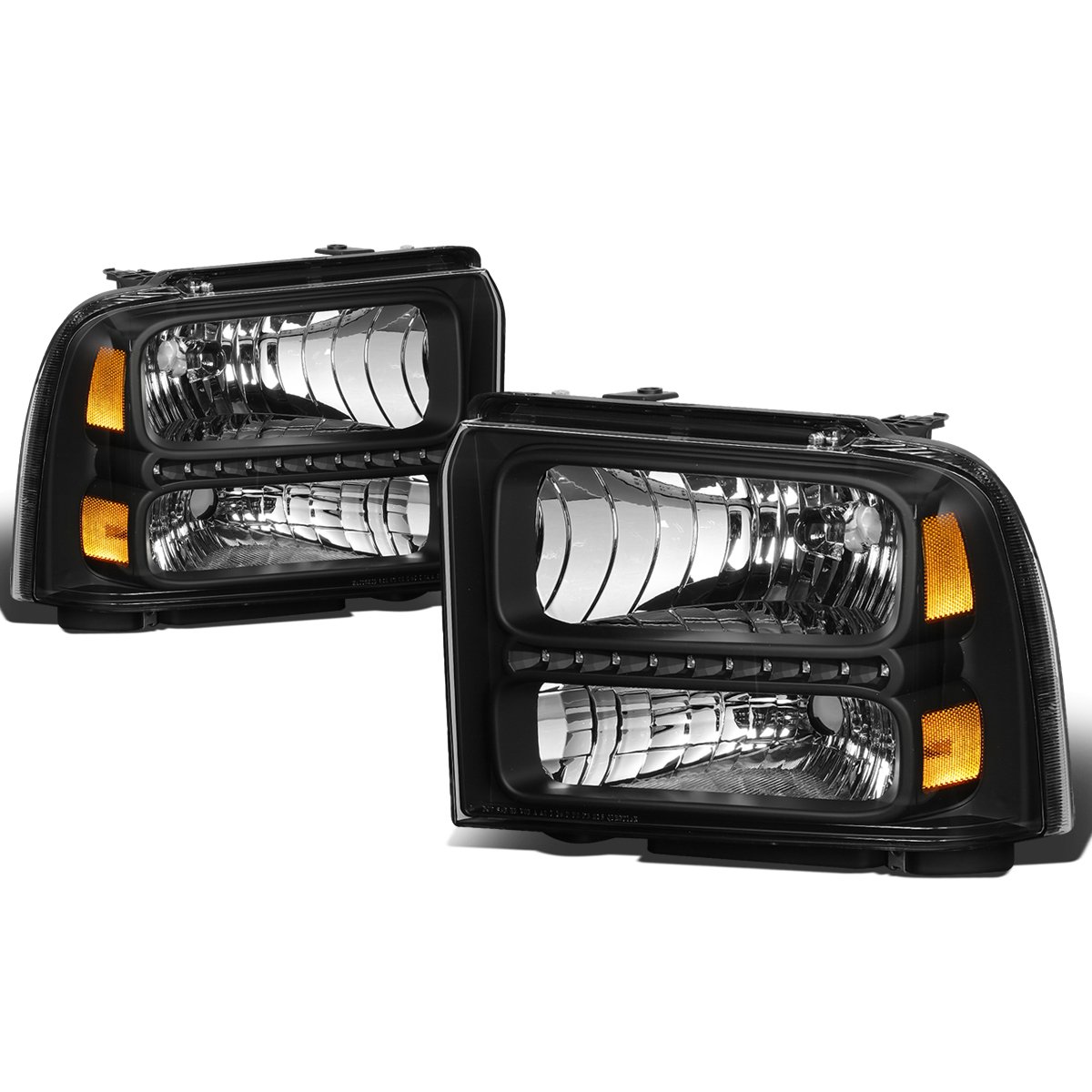 3D LED DRL Headlights & Grille Set for Ford F250-F550 05-07 - Black for Off-Road & Custom Builds