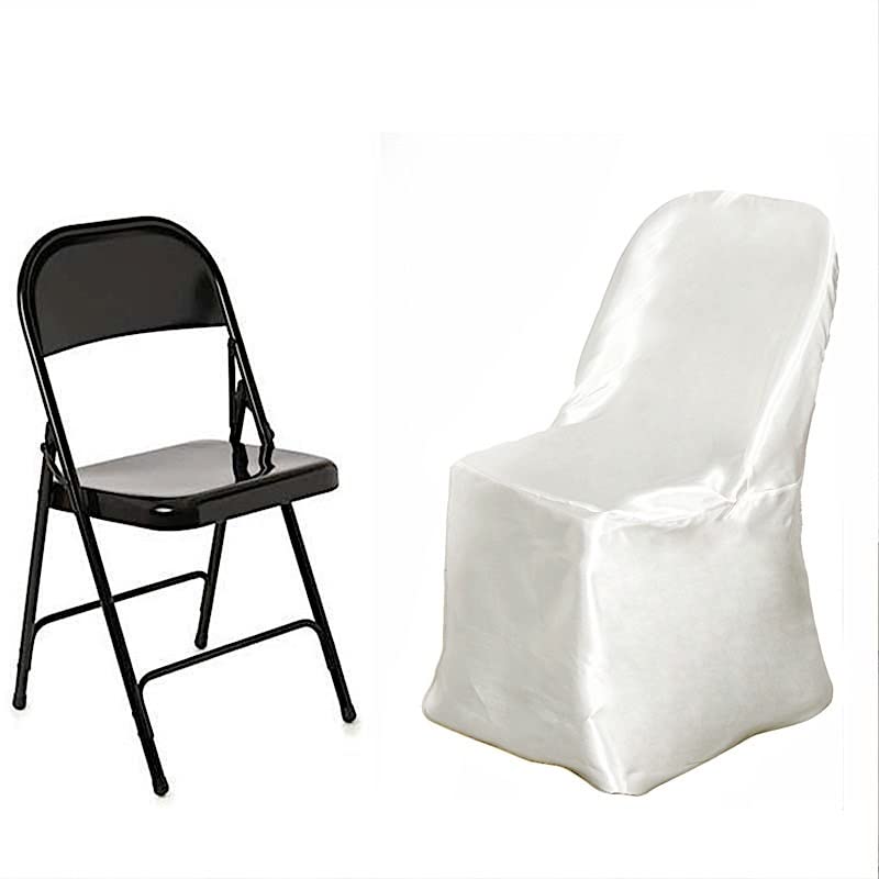 50 Pack Ivory Satin Folding Chair Covers - Elegant Wedding, Party & Reception Decor - Washable Banquet Chair Slipcovers for Dining Ceremonies, Bridal Showers & Special Events