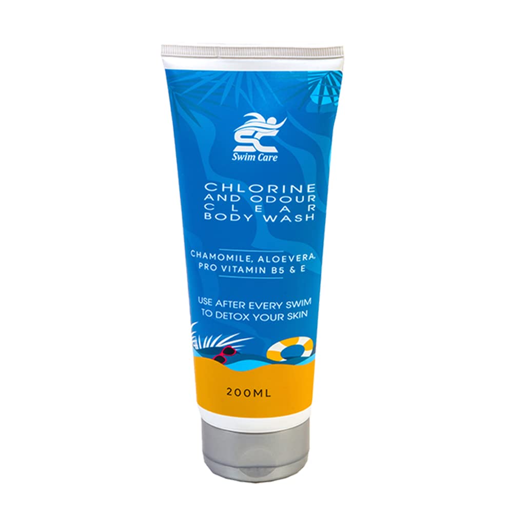 SWIMCARE Post Swimming Body Wash - Chlorine & Odour Neutralizer for Swimmers (Blue, 200ml) - Gentle Cleansing After Pool, Beach & Water Sports