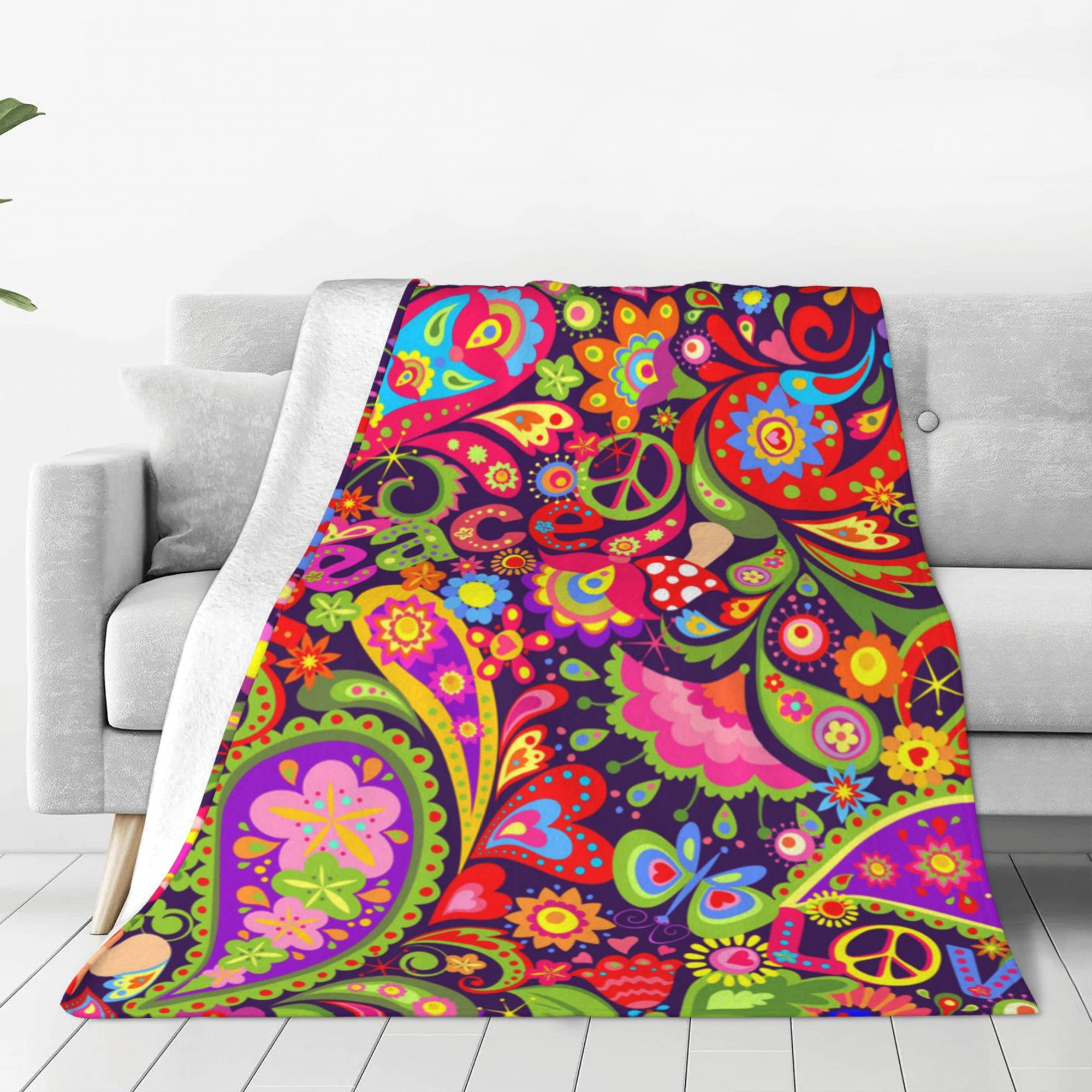 Lightweight Flannel Blanket - Soft Summer Cooling Throw Blanket with Paisley Peace Sign Design - Cozy Fleece Blanket for Couch, Bed, Sofa & Chair - Queen & King Size - Perfect for Lounging, Picnics & Travel