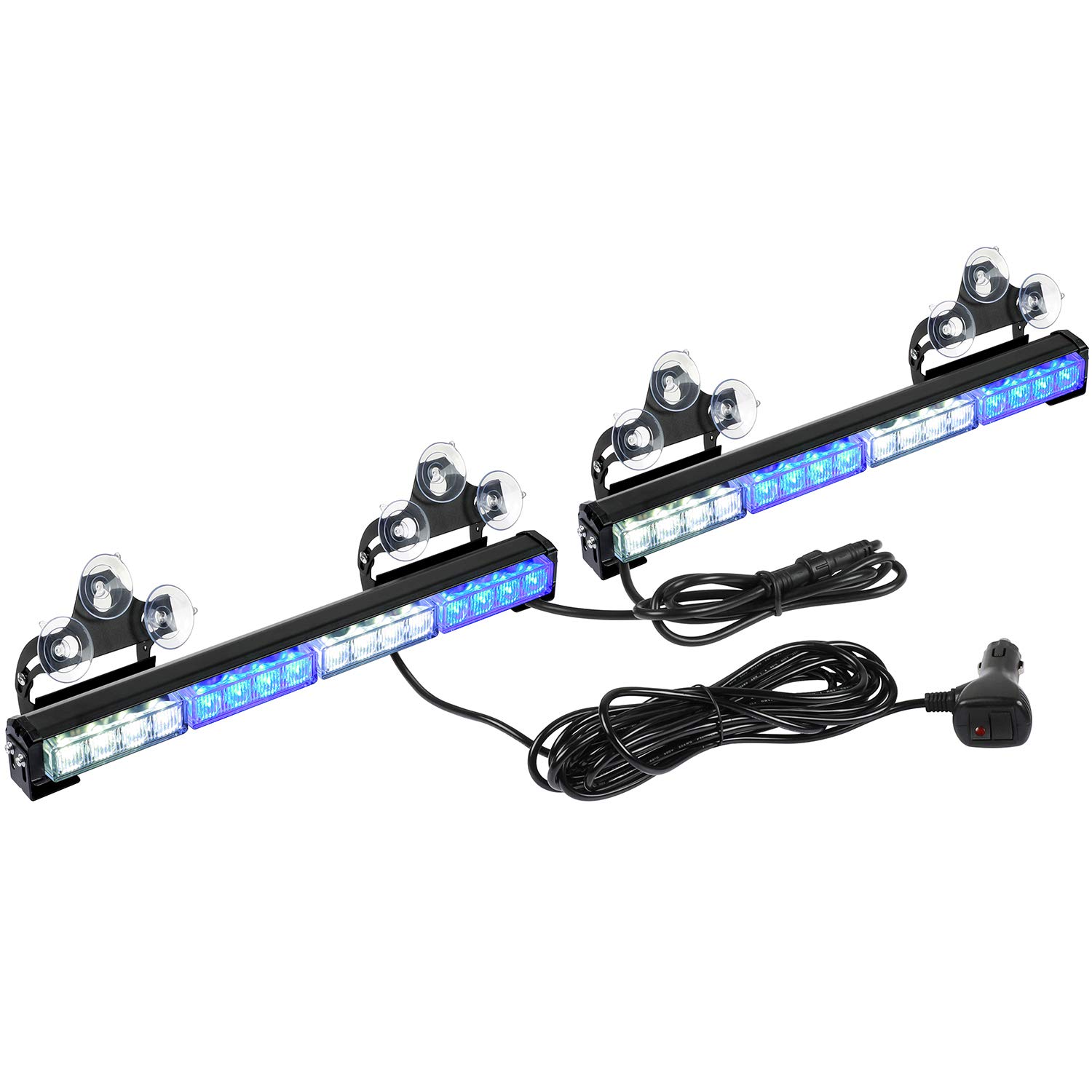 ASPL 2x16.8 Inch Emergency LED Strobe Light Bar - 32 Super Bright LEDs, 26 Flash Patterns, Blue/White Warning Lights for Trucks, Police Vehicles & Emergency Response - Interior Safety Beacon for Roadside Assistance & Traffic Control
