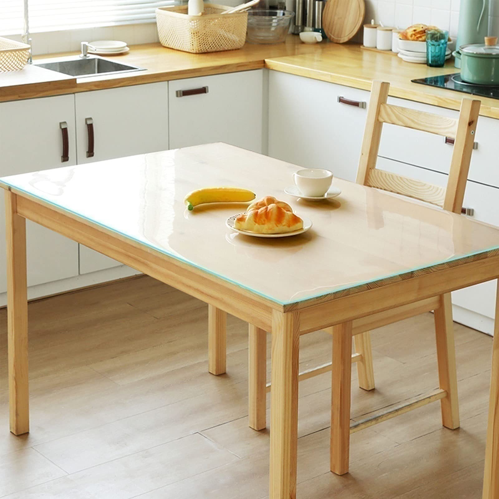 Clear Plastic Table Cover Protector - 2mm Thick Waterproof Dining Table Protector for Kitchen & Dining Room | Customizable Size | Wood Grain Design | Perfect for Family Meals, Parties & Daily Protection