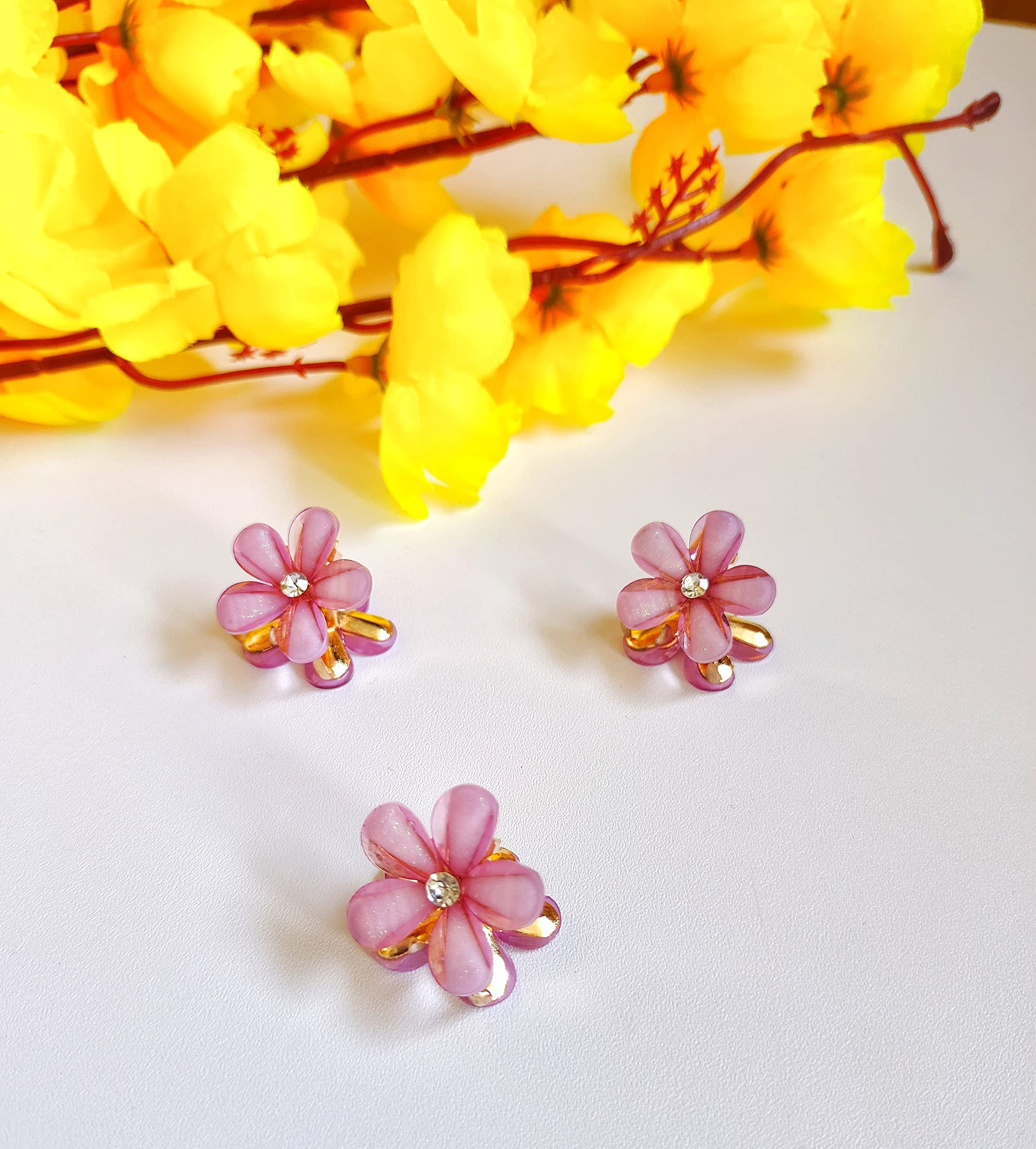 RedChimes Fashion 3-Piece Korean Style Floral Hair Clips Set - Cute Mini Hairpins for Girls & Women (Purple) | Perfect for School, Parties & Daily Styling