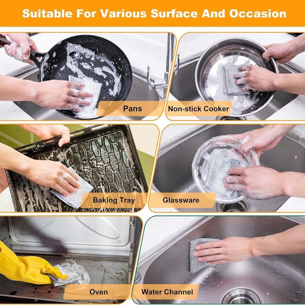 TREZOX Stainless Steel Scrubber - Non-Scratch Dishcloth for Sinks & Counters (6 Pack) - Perfect for Kitchen Cleaning