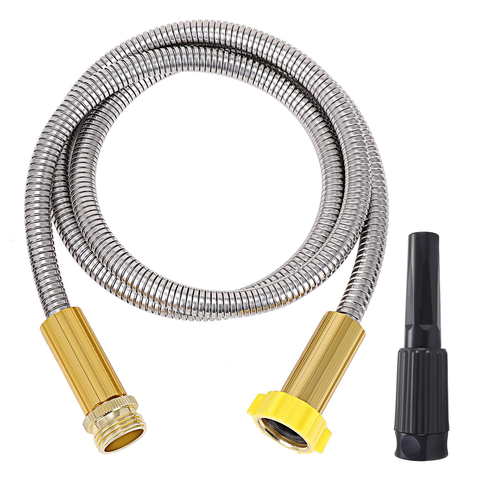 5FT Stainless Steel Metal Garden Hose - Heavy Duty Short Water Hose with Adjustable Nozzle, Kink Free, Lightweight & Portable for Yard, Patio, Car Washing, and Outdoor Watering