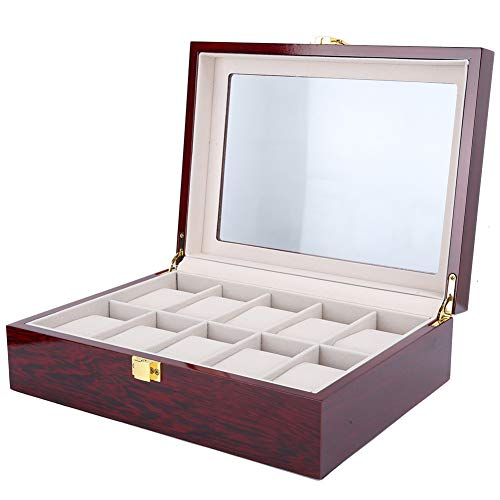 10-Slot Wooden Watch Box with Transparent Window - Premium Watch Storage Case & Display Organizer for Men & Women - Perfect for Jewelry, Clocks, and Watch Collection Organization (Red)