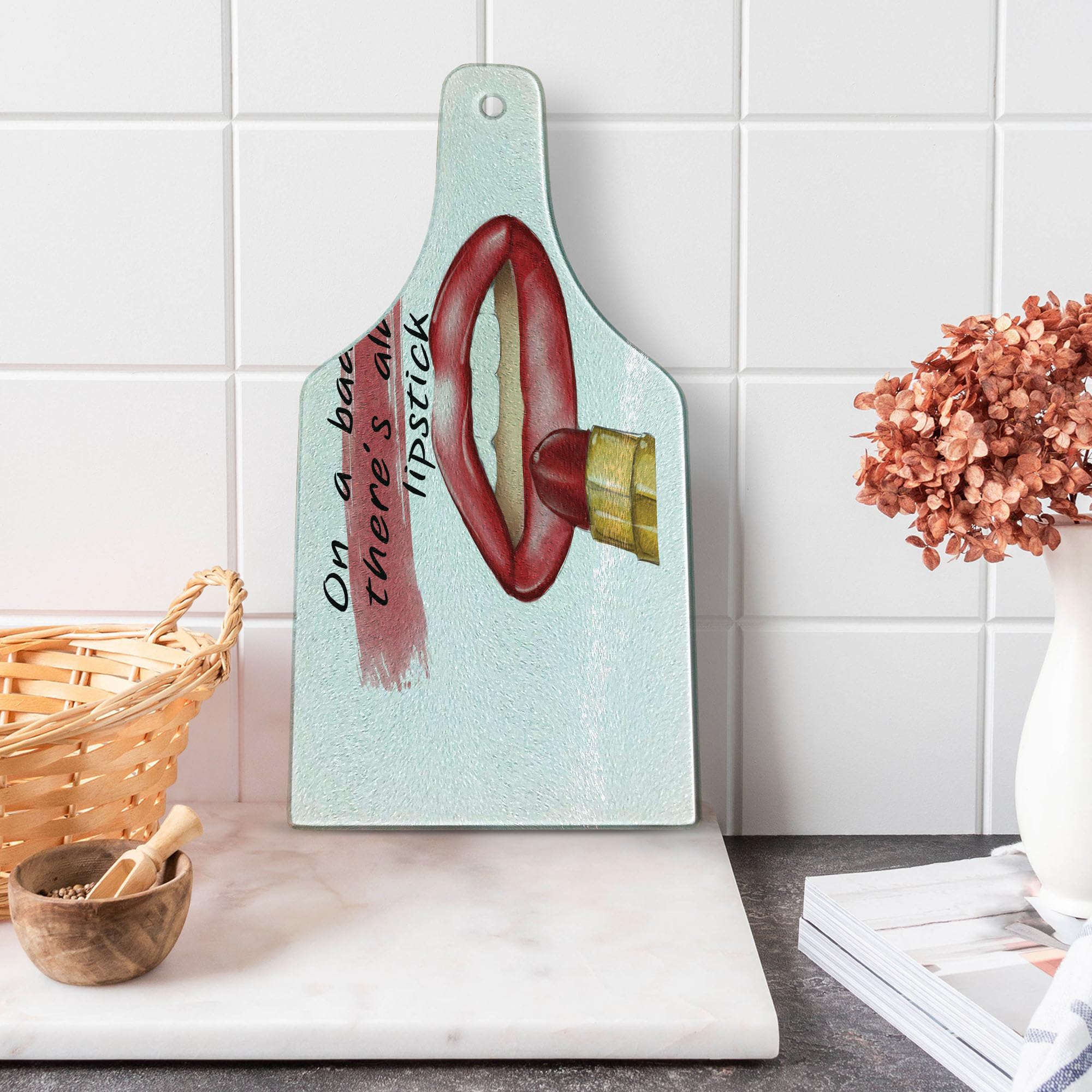 Ambesonne Fashion Wine Bottle Shaped Tempered Glass Cutting Board - Inspirational 