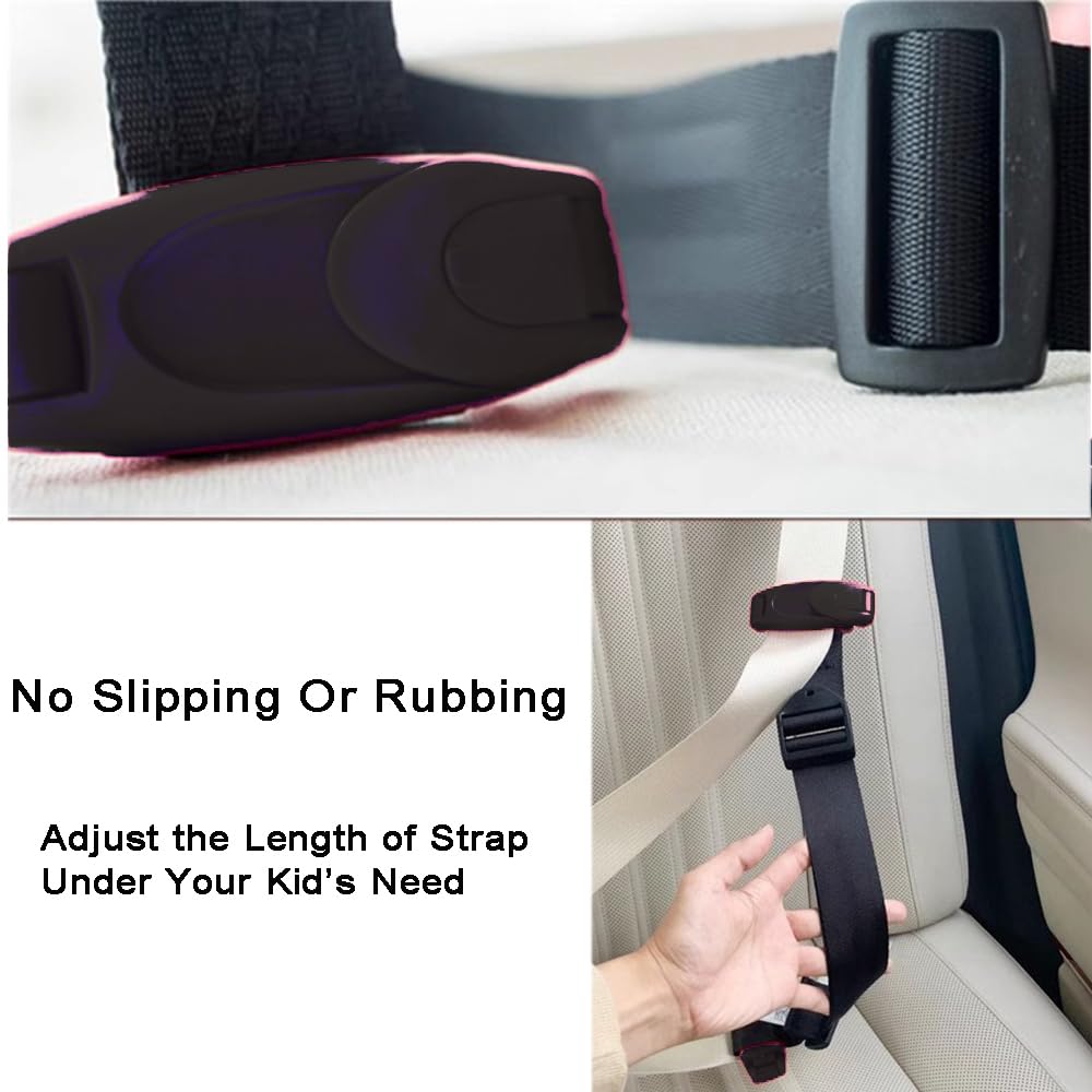 Car Seat Belt Adjuster Clip - Universal Shoulder Strap Positioner for Kids & Short Adults | Comfortable Neck Support | Perfect for Long Drives & Travel (Black)