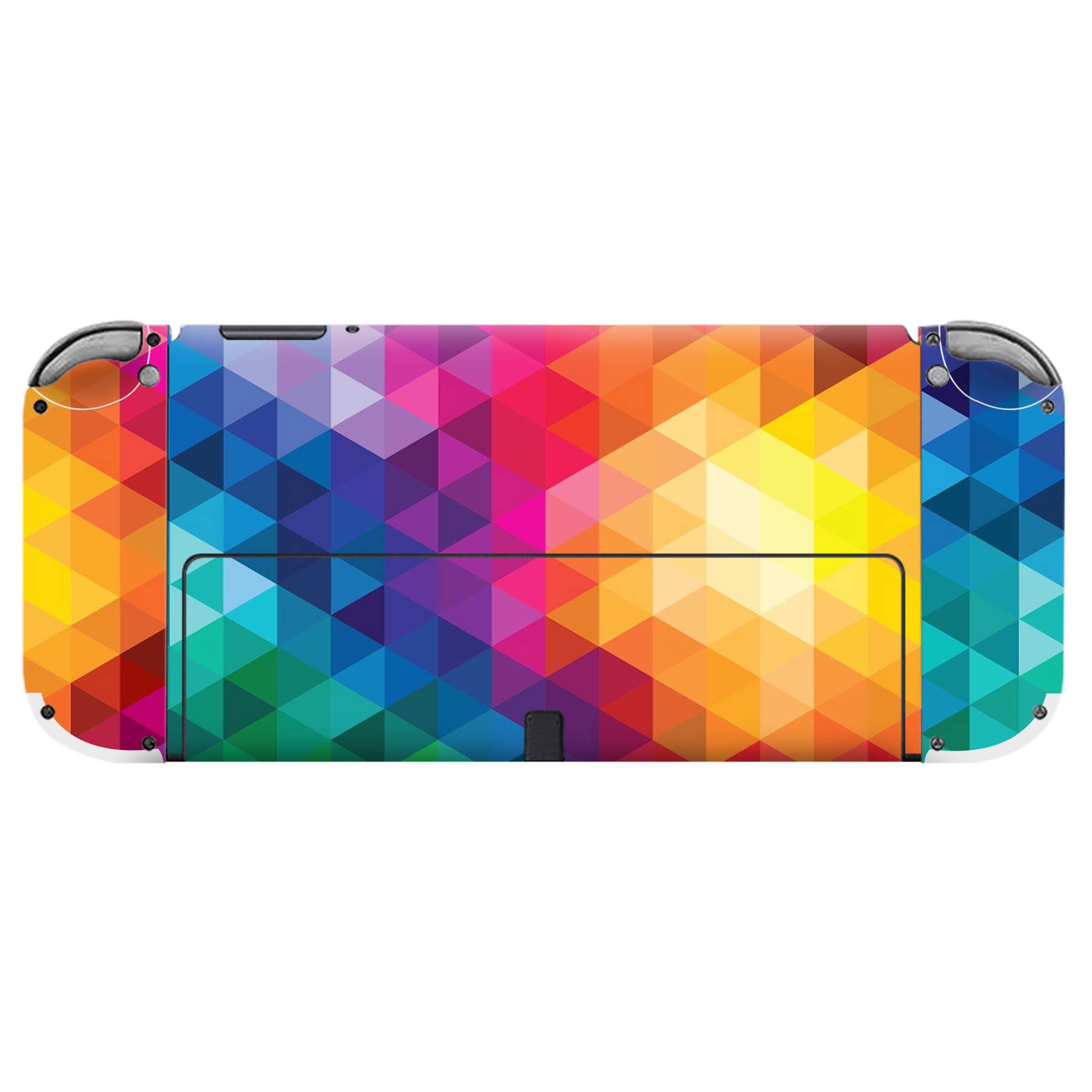 PlayVital Full Set Protective Stickers for Nintendo Switch OLED Model - Custom Vinyl Decal Skins for Switch OLED Console, Joycon, Dock & Grip - Colorful Triangle Design - Perfect for Gaming Protection and Personalization