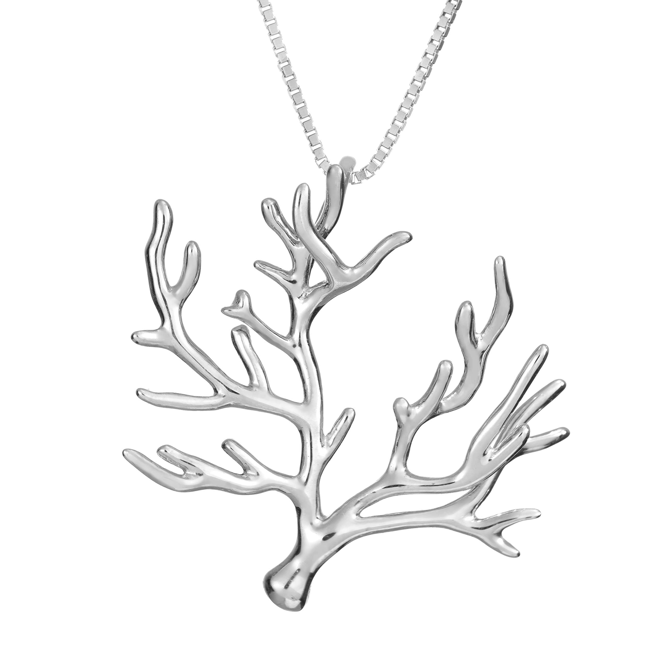 925 Sterling Silver Ocean Coral Branch Tree Pendant Necklace with 18
