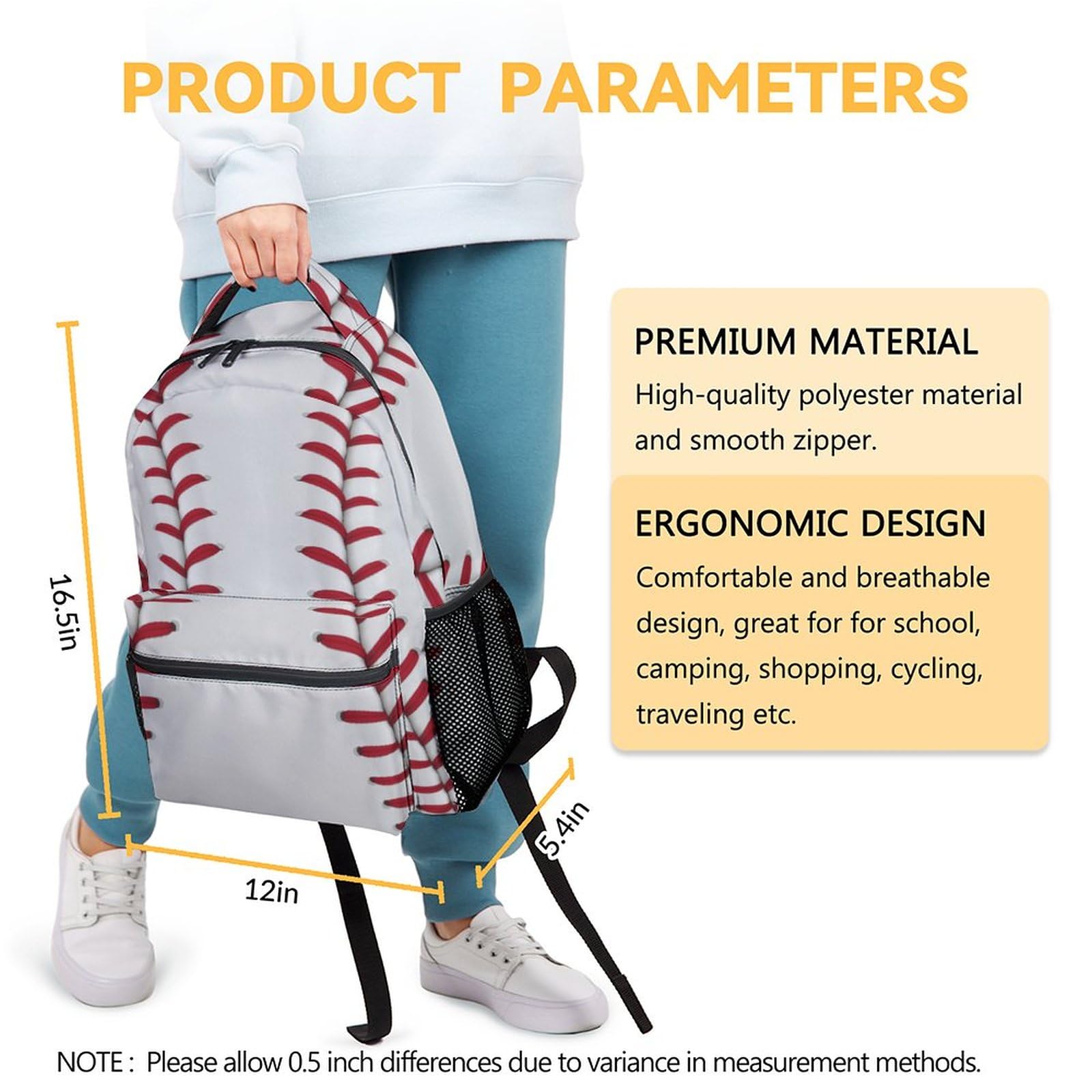 Baseball Backpack for Boys - 16 Inch Lightweight School Bookbag with Adjustable Straps for Sports & Travel