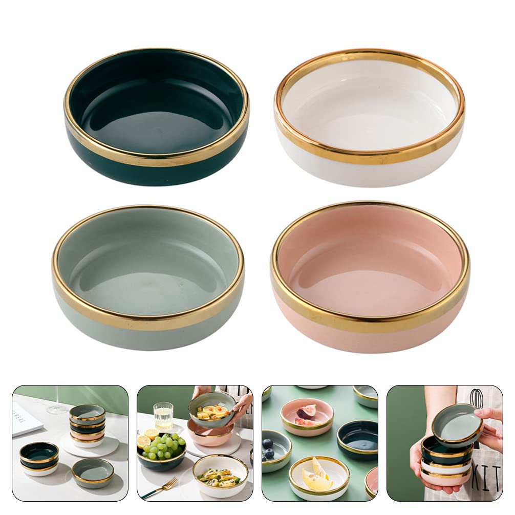 Hemoton 4-Piece Ceramic Sauce Bowls Set - Small Appetizer Plates for Dipping Sauces, Vinegar, Seasonings, Pickles - Perfect for Kitchen, Dining Table, Party Snacks & Entertaining