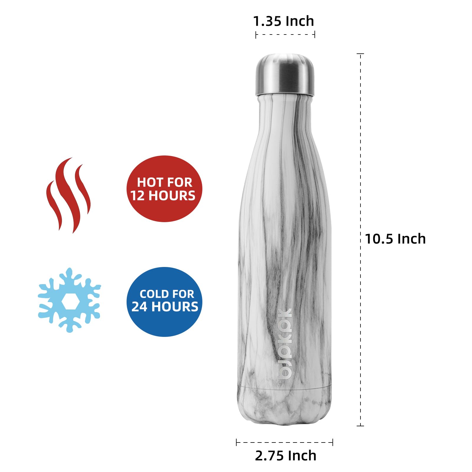 BJPKPK 17oz Stainless Steel Insulated Water Bottle - Keeps Drinks Cold 24H & Hot 12H, BPA Free, White Birch - Perfect for Gym, Hiking, Camping & Outdoor Activities