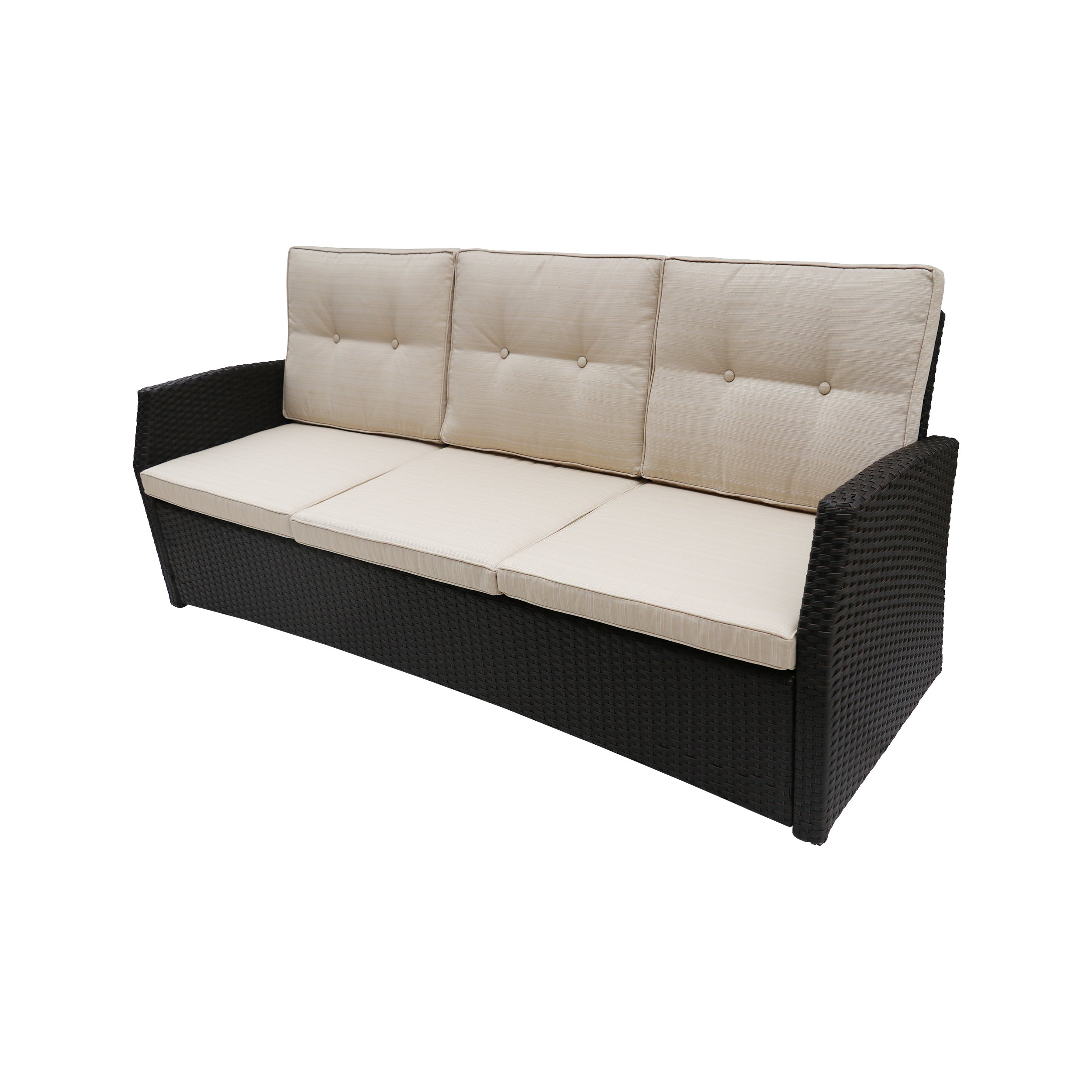 Christopher Knight Home Amigo Outdoor 3-Seater Wicker Sofa Set - Dark Brown Rattan Patio Furniture with Beige Weather-Resistant Cushions | Perfect for Garden, Poolside & Backyard Relaxation