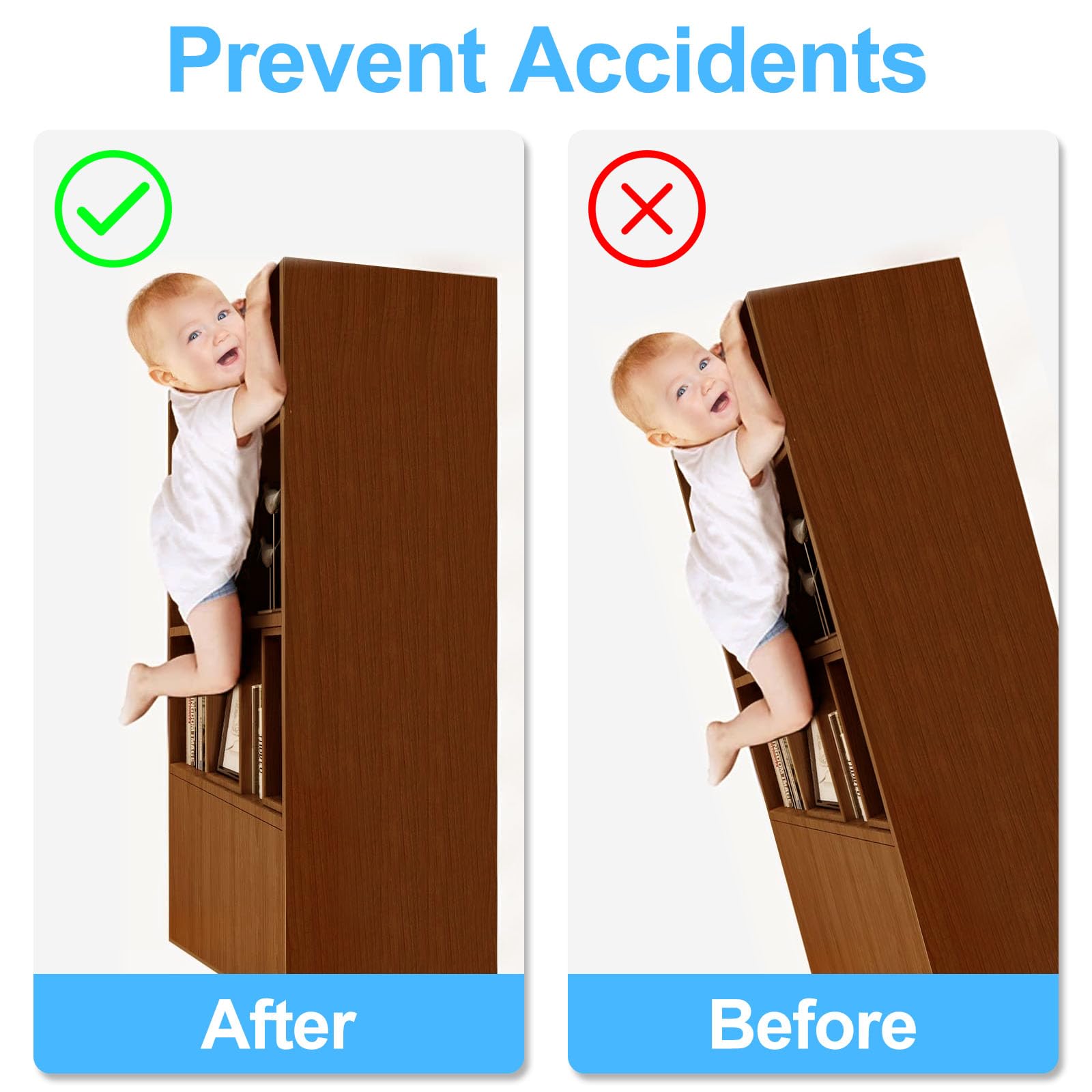 12-Pack Baby Proofing Anti-Tip Furniture Anchors Kit - Adjustable Child Safety Straps for Cabinets & Walls, Earthquake Resistant - Protect Toddlers from Falling Furniture (Ideal for Nursery, Living Room & Earthquake Safety)