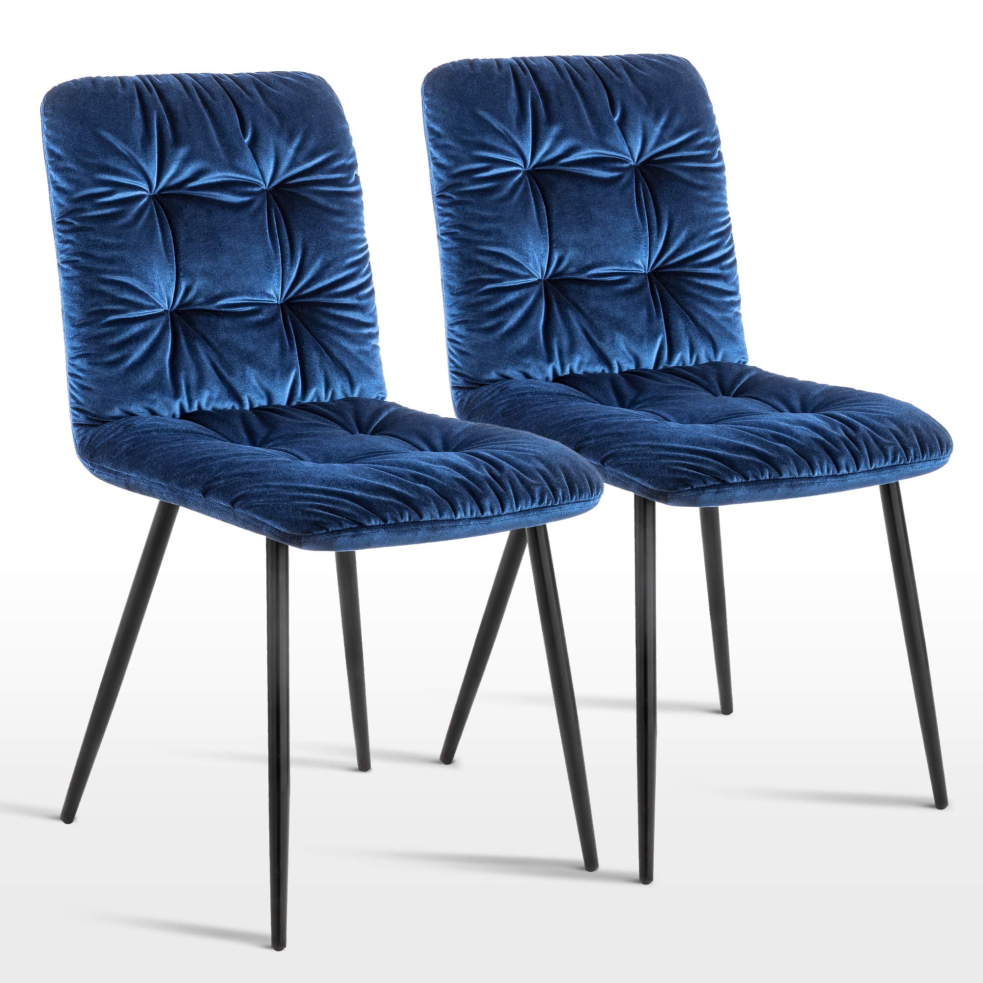 ivinta Modern Velvet Dining Chairs Set of 2 - Mid Century Kitchen & Living Room Accent Chairs, Armless Upholstered Seating for Home Decor (Sapphire Blue) - Perfect for Dining Rooms, Breakfast Nooks & Small Spaces