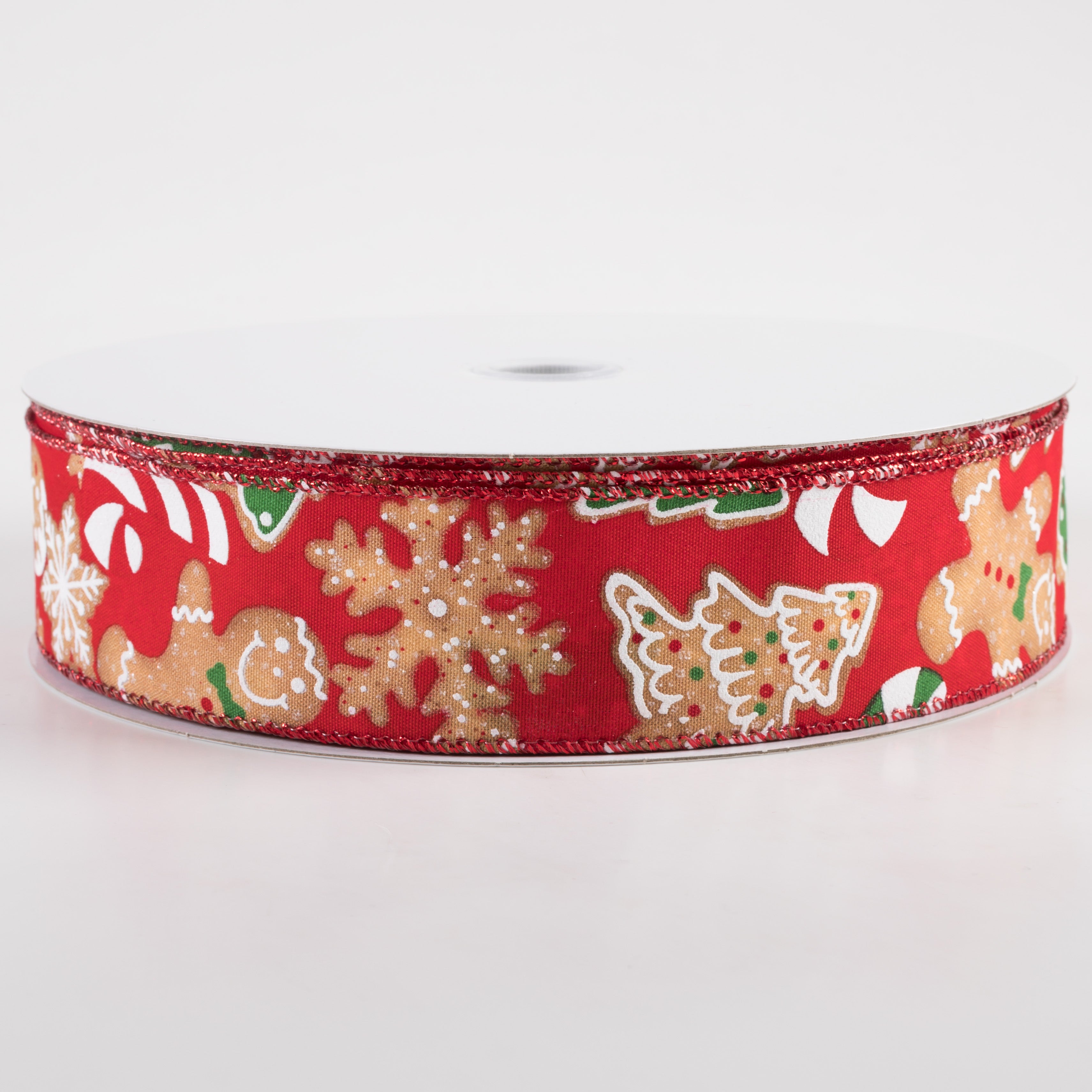 1.5 Inch Gingerbread Cookies Candy Cane Ribbon - Red Christmas Decorative Ribbon (50 Yards) for Gift Wrapping, Tree Decorations and Holiday Crafts