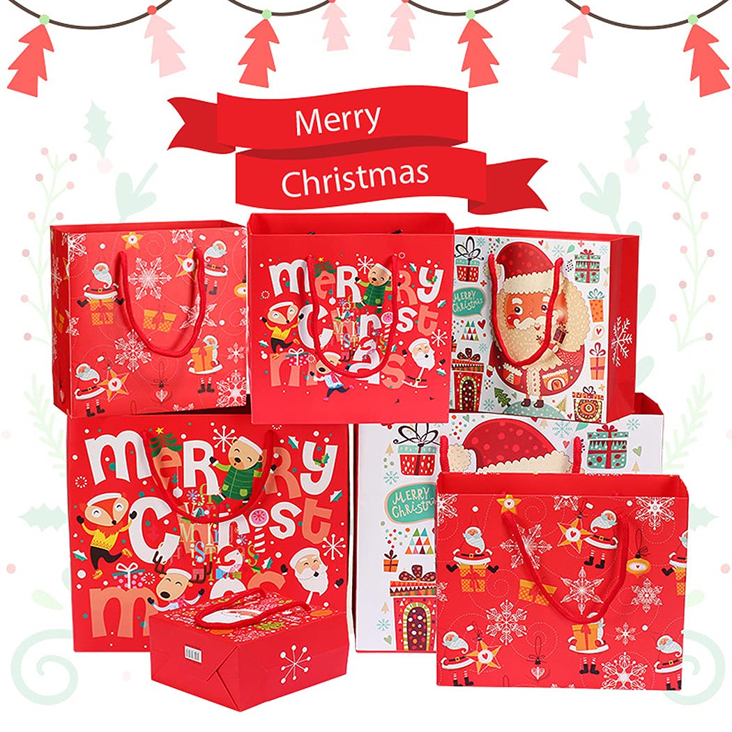 24Pcs Christmas Gift Bags with Handles - Assorted Sizes & Patterns (8L 8M 8S) Bulk Party Favor Bags for Holiday Wrapping, Birthday Presents & Wedding Favors